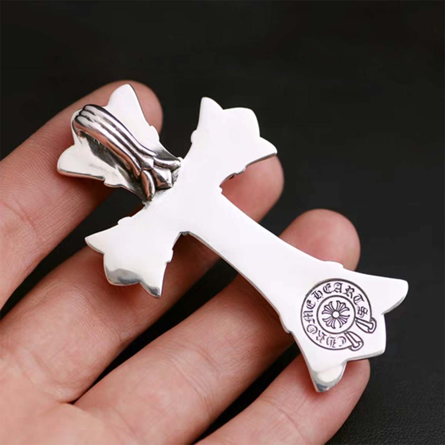 Sterling Silver Necklace Pendant, Gothic Big Double Layer Cross Silver Pendant, Punk Chain Necklace Charm