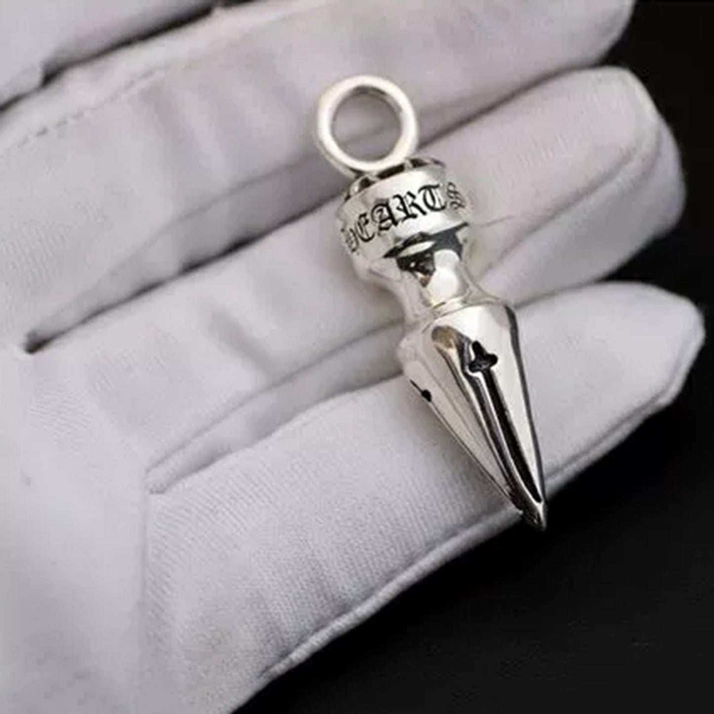 Sterling Silver Necklace Pendant, Gothic Cross Bullet Head Silver Pendant, Punk Chain Necklace Charm