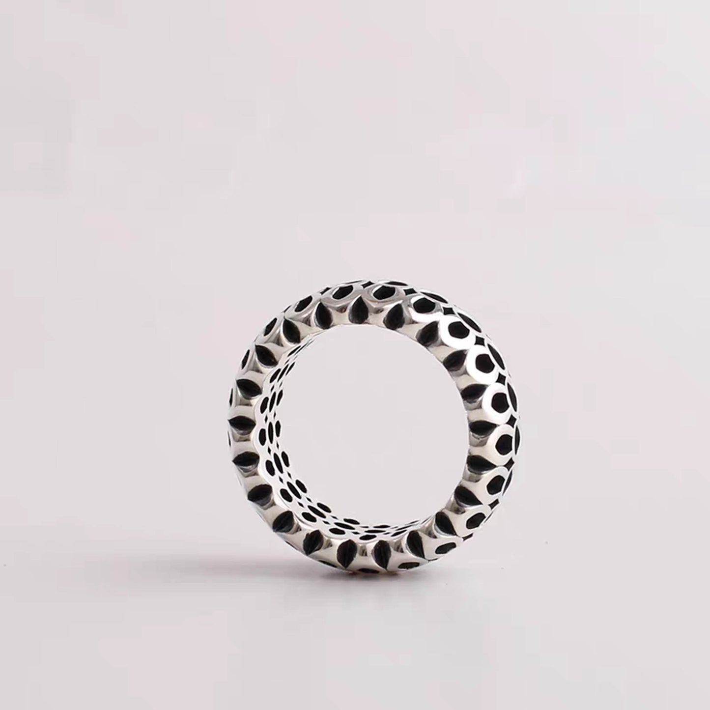 Sterling Silver Cherry Blossom Design Ring, GA Wider Hollow Surface Rings, Romantic Gift for Him/Her