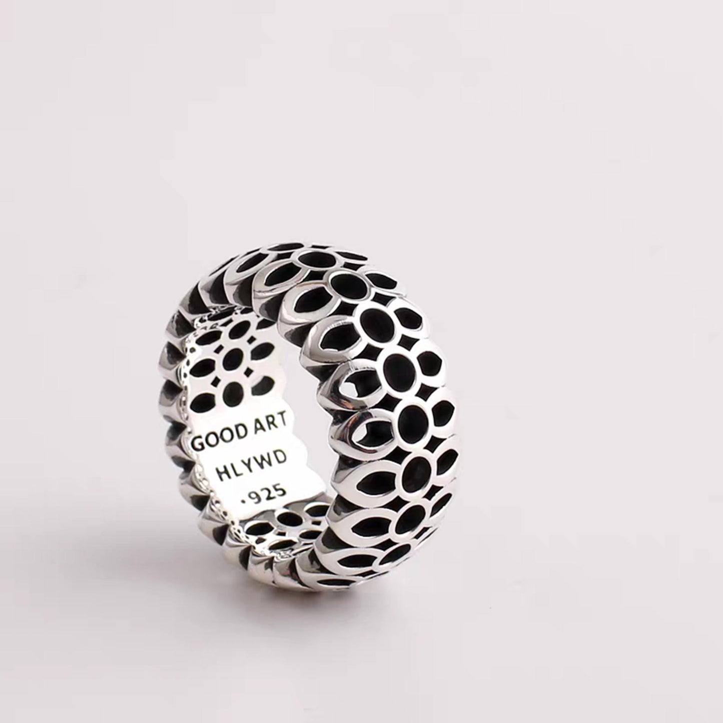 Sterling Silver Cherry Blossom Design Ring, GA Wider Hollow Surface Rings, Romantic Gift for Him/Her