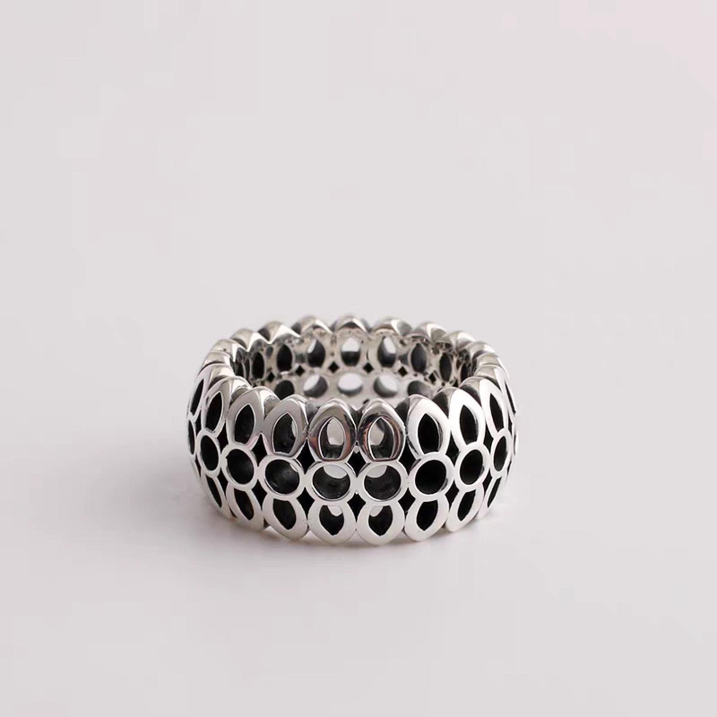 Sterling Silver Cherry Blossom Design Ring, GA Wider Hollow Surface Rings, Romantic Gift for Him/Her