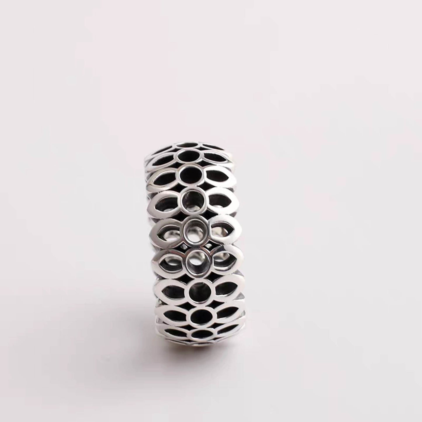 Sterling Silver Cherry Blossom Design Ring, GA Wider Hollow Surface Rings, Romantic Gift for Him/Her