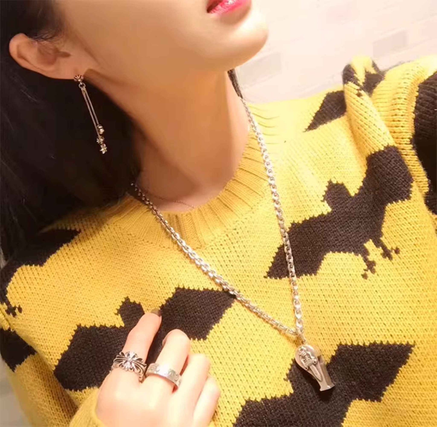 Chrome Hearts Gothic Cross & Dagger Whistle Pendants, 925 Silver Punk Statement Charms