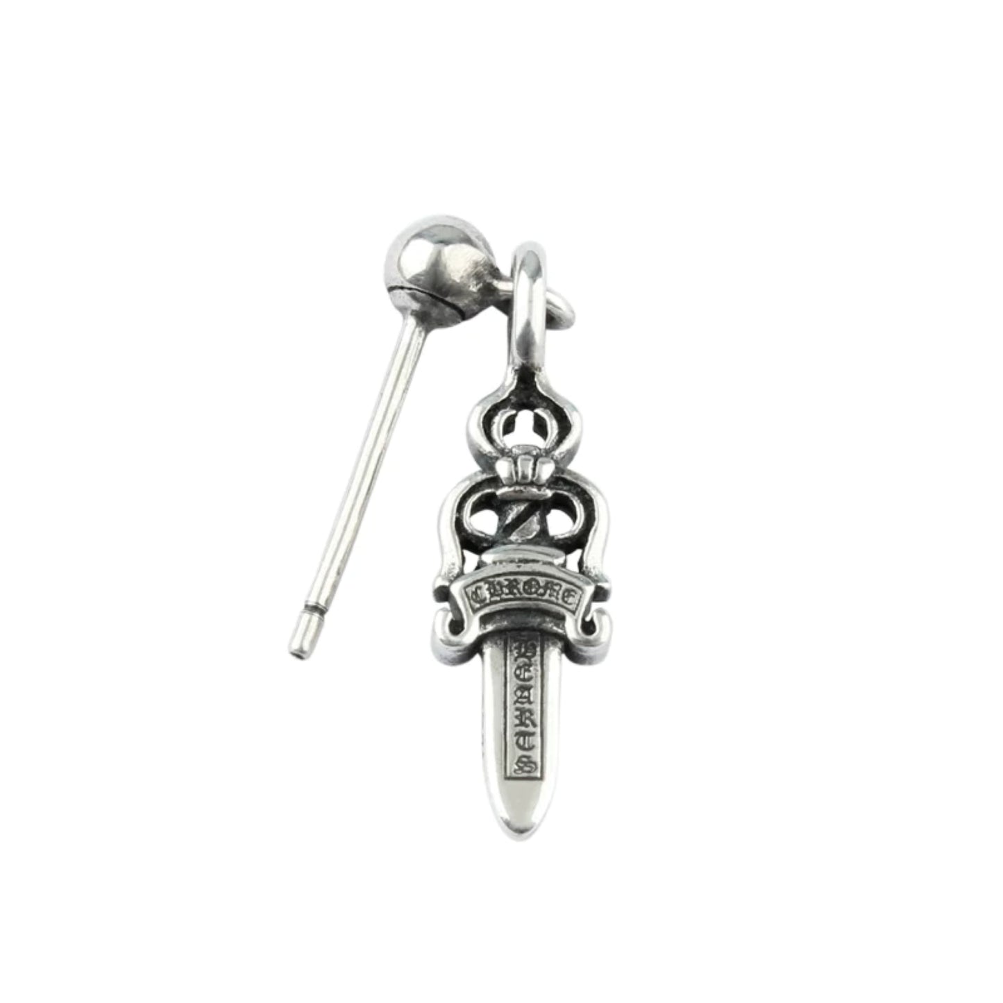 Chrome Hearts Gothic Dagger Earrings, 925 Silver Punk Statement Earrings