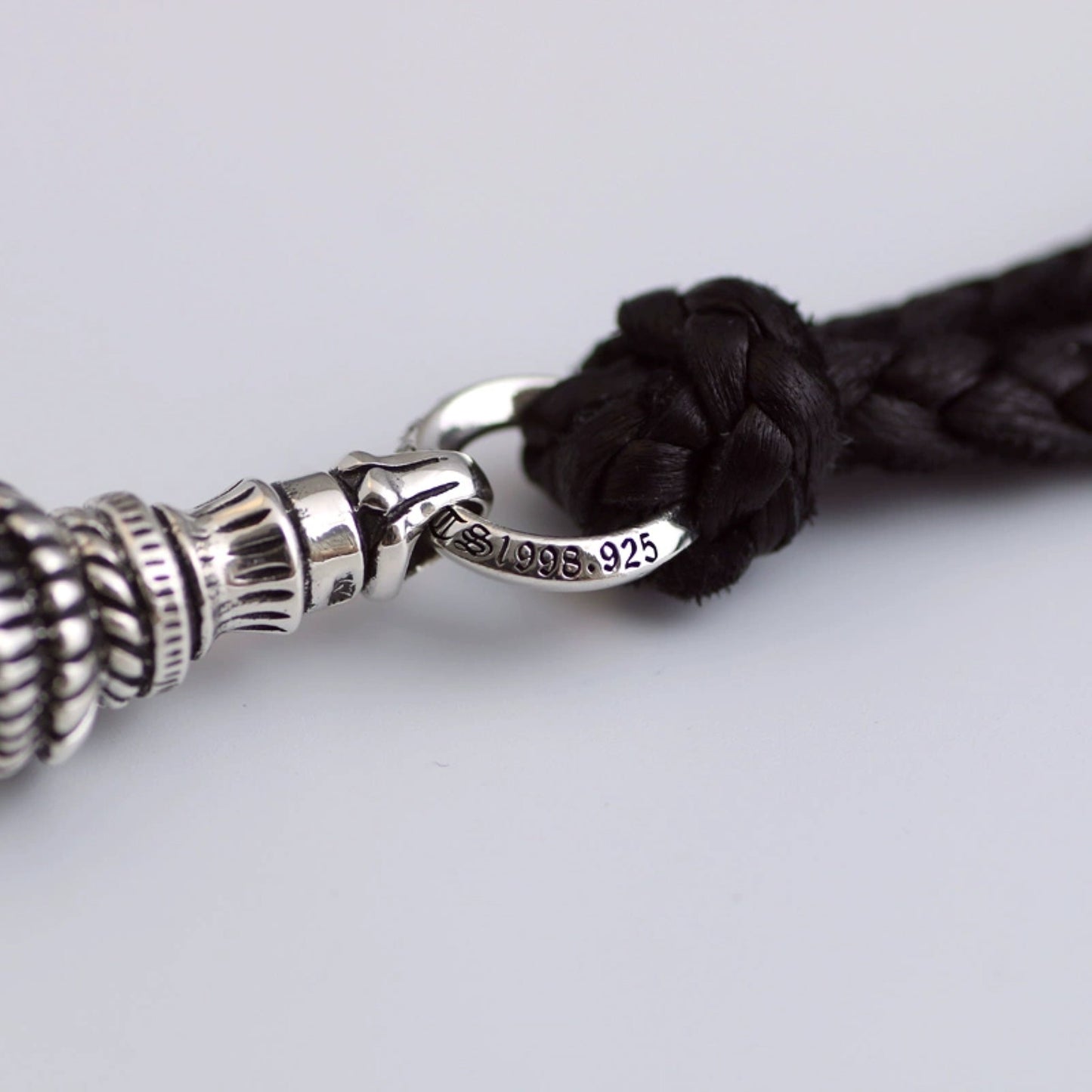 925 Sterling Silver Eagle Claw Pendant, Chrome Hearts Punk Statement Leather Necklace