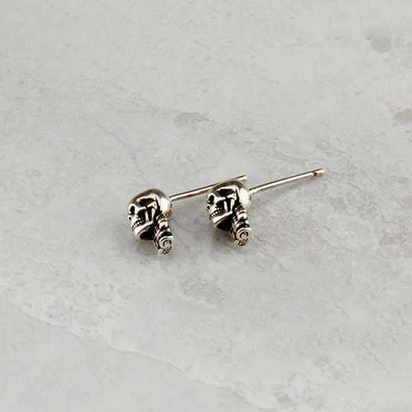 Chrome Hearts FOTI Earring, CH Skeleton Sterling Silver Punk Statement Stud Earrings