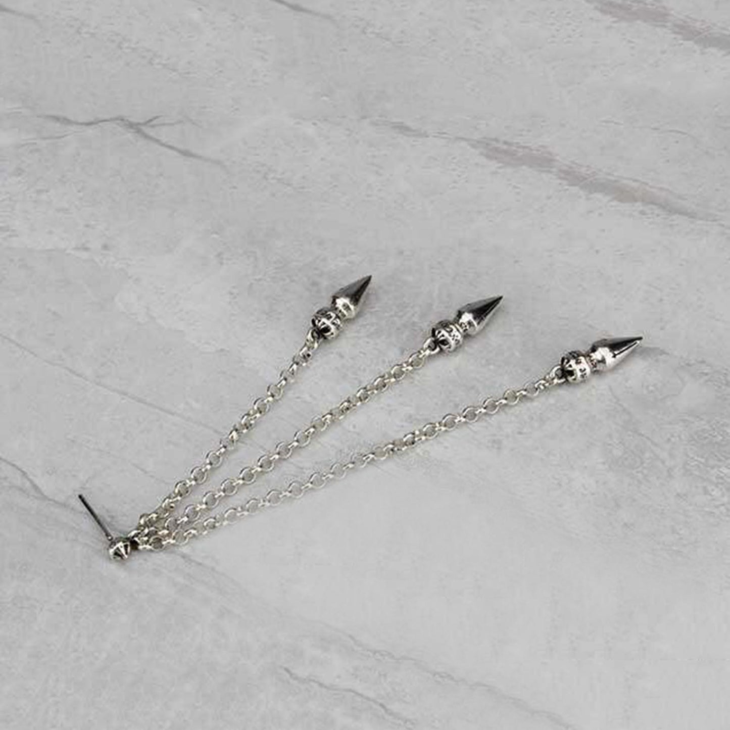 Chrome Hearts Three Bullets Tassel Earring, CH Sterling Silver Punk Statement Dangle Earrings