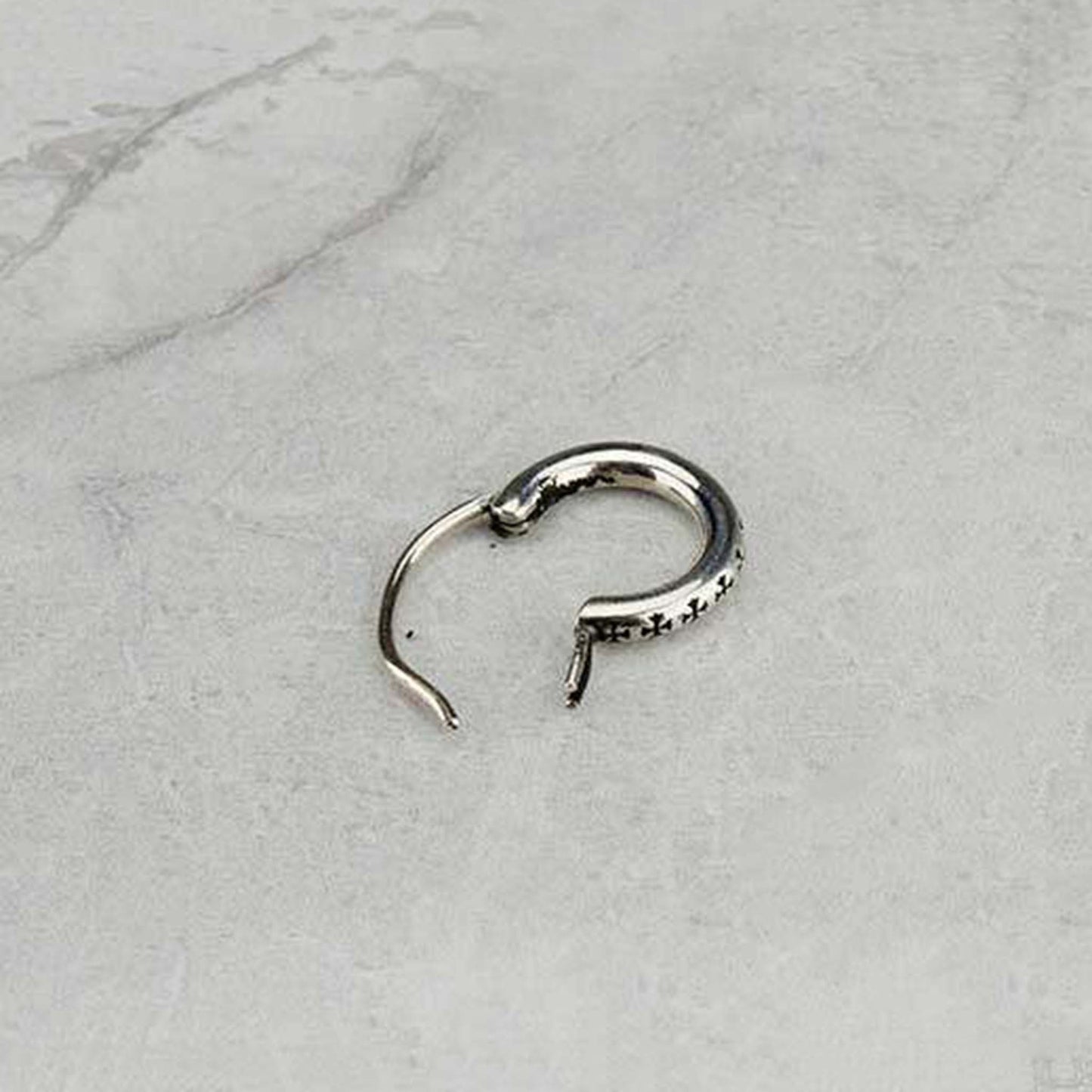 Chrome Hearts Gothic Tiny Crosses Hoop Earrings, 925 Silver Punk Statement Earrings