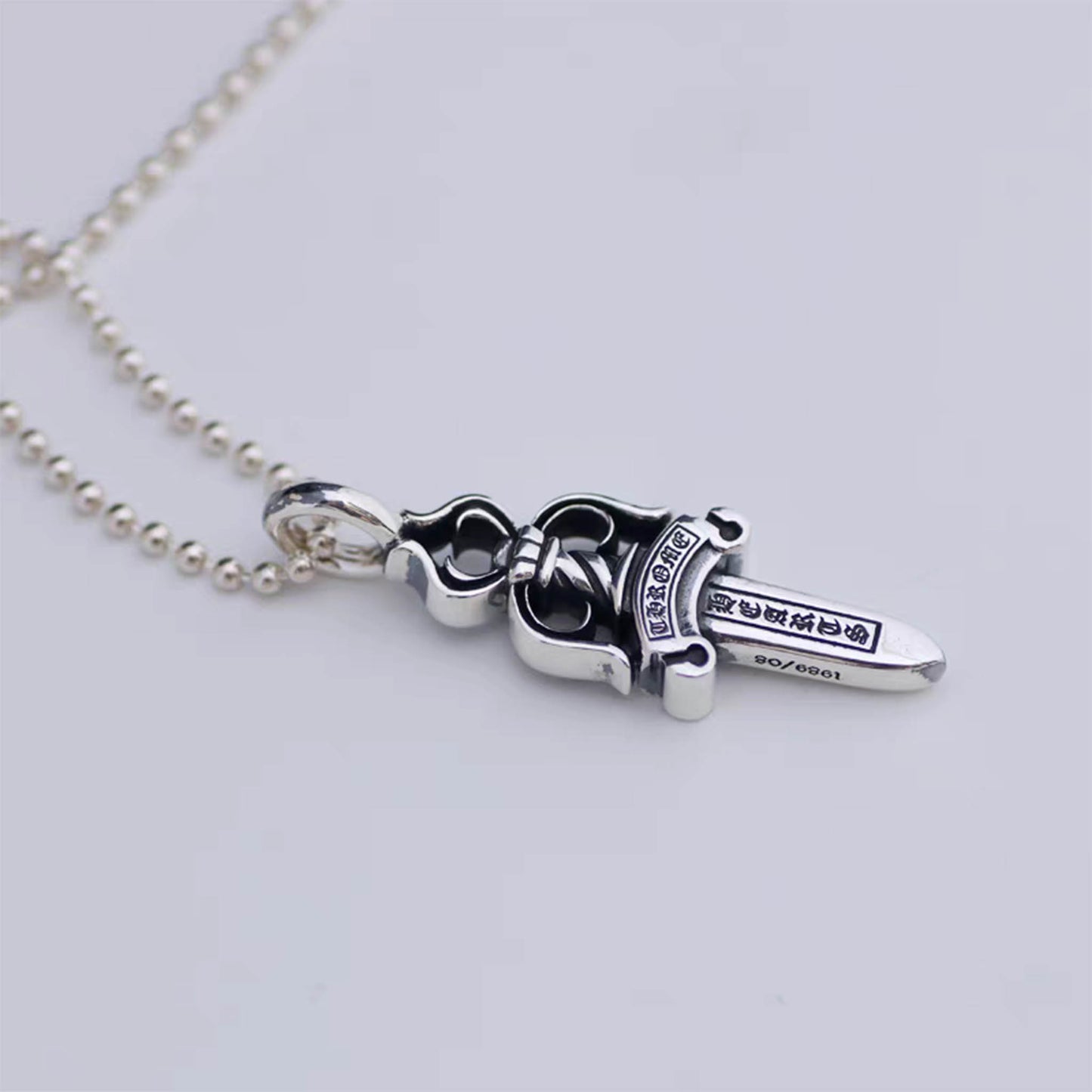 Chrome Hearts Gothic Dagger Pendant, Medium Size Silver Sword Chain Necklace Charm