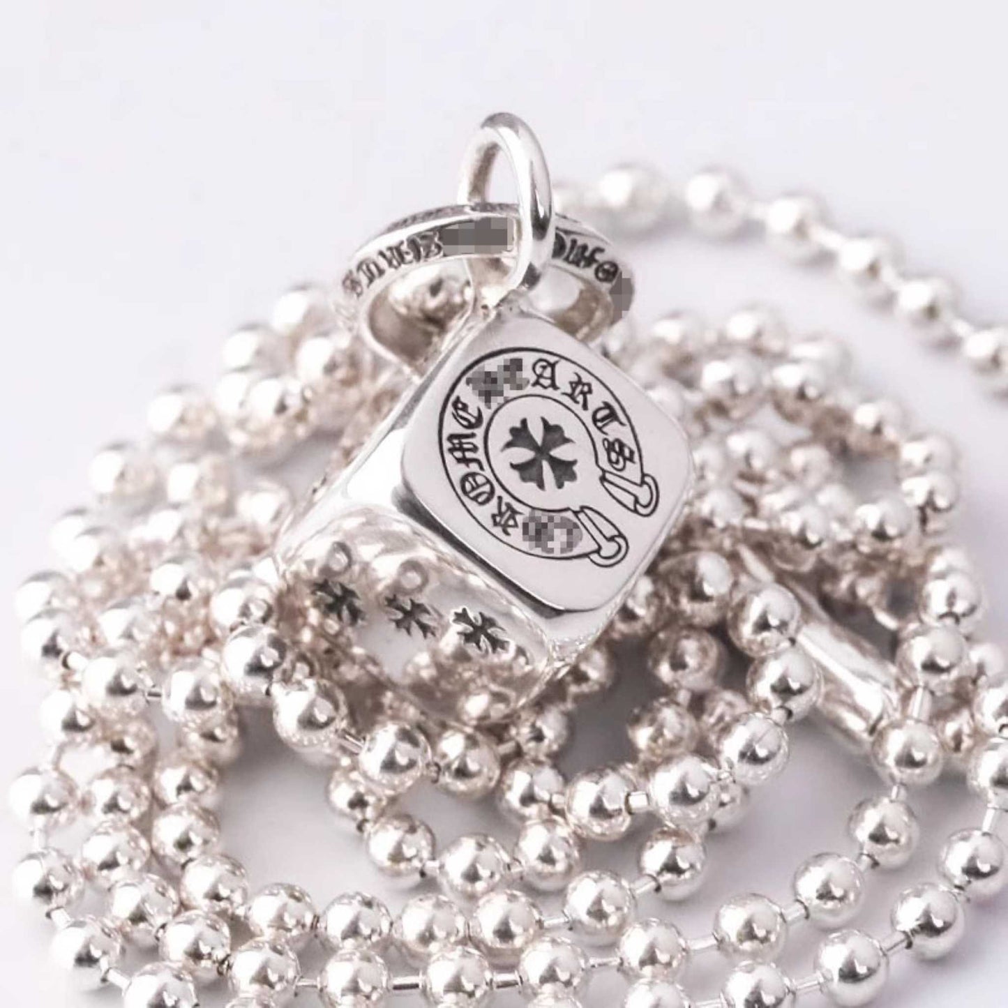 Chrome Hearts Cross Cube Dice Pendant Necklace, 925 Silver Charm Ball Chain Necklace