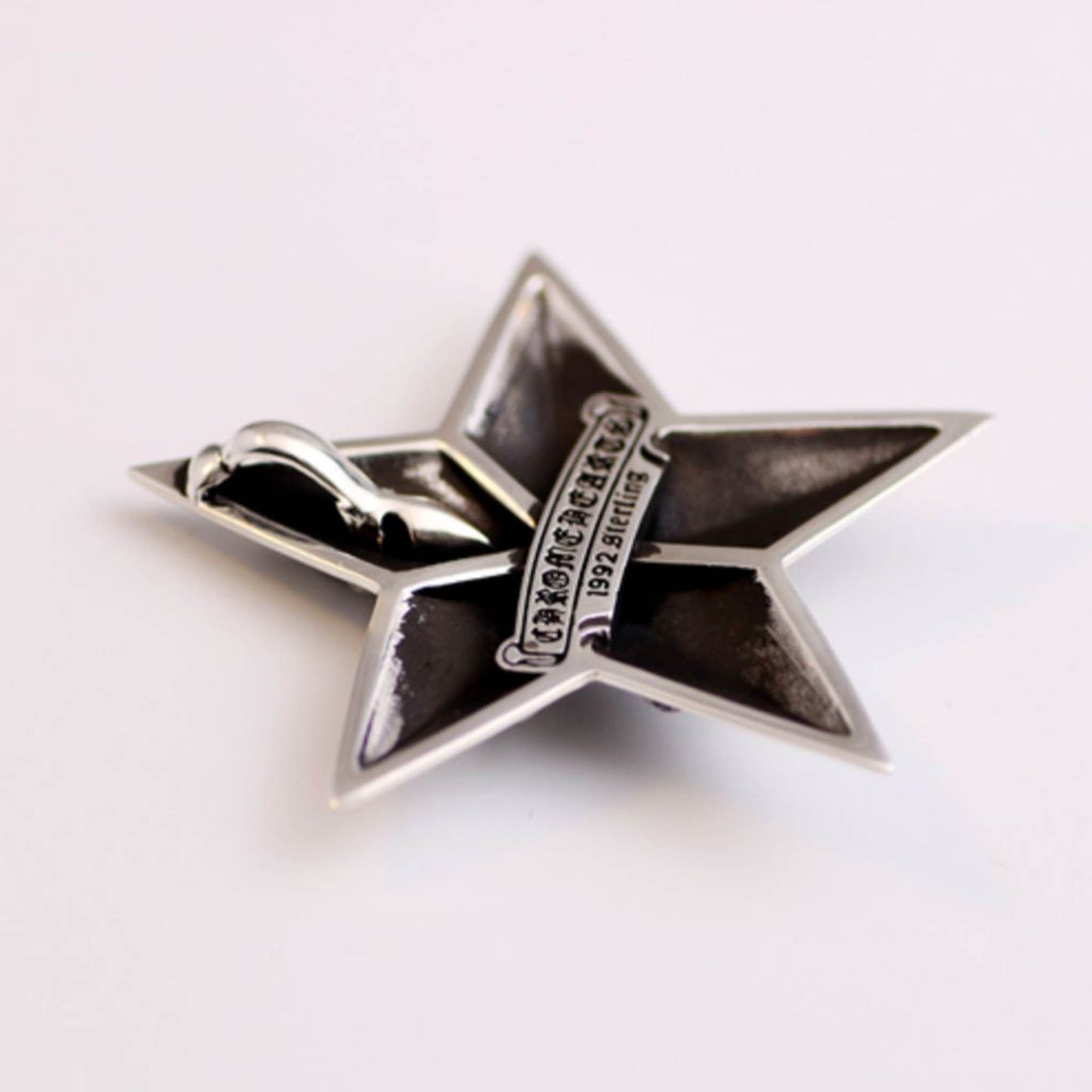 Chrome Hearts Five-pointed Star Pendant Necklace, Sterling Silver Big Gothic Charm Ball Chain Necklace
