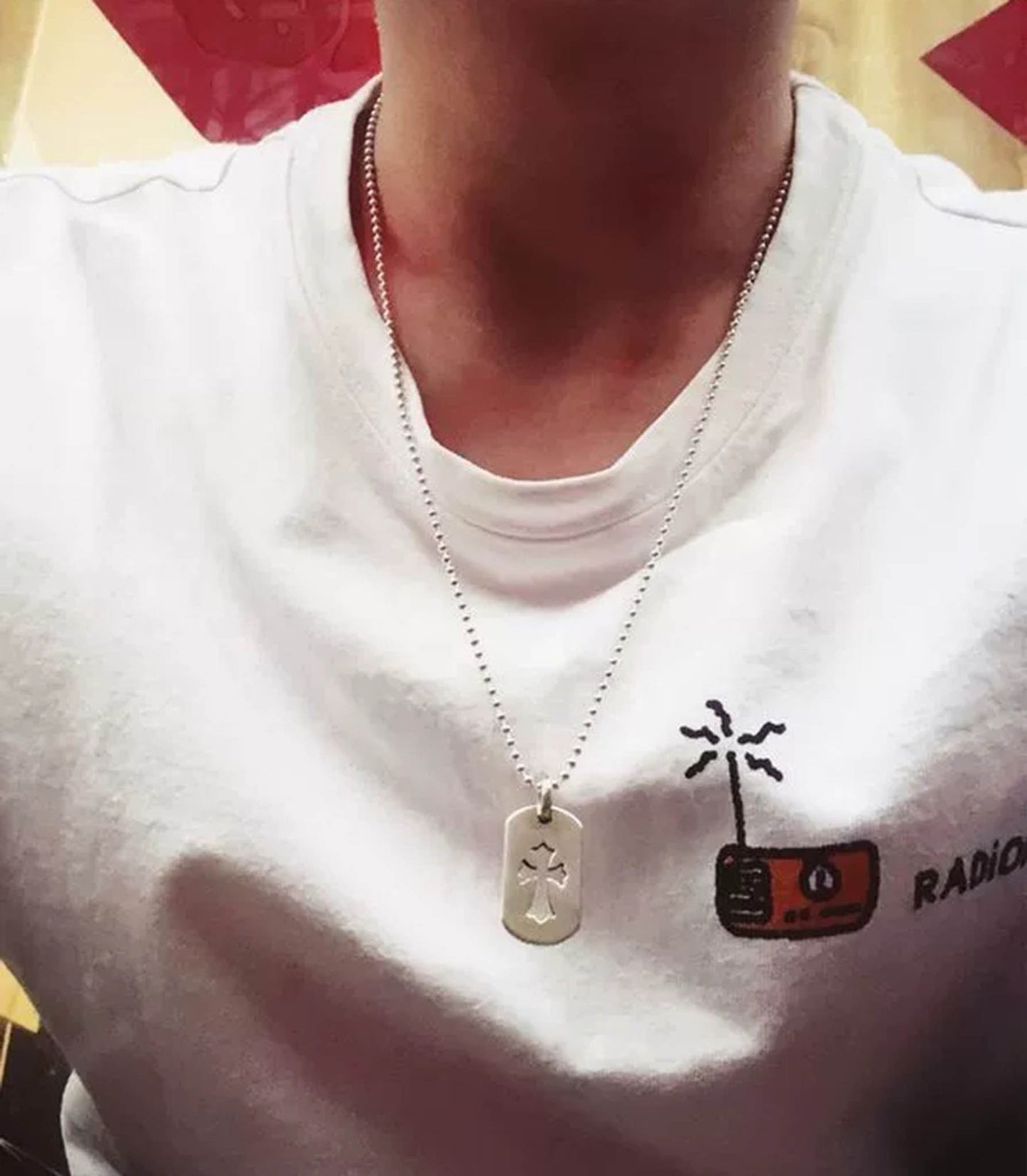 Chrome Hearts Hollow Cross Dog Tag Necklace Pendant, Sterling Silver Charm Ball Chain Necklace