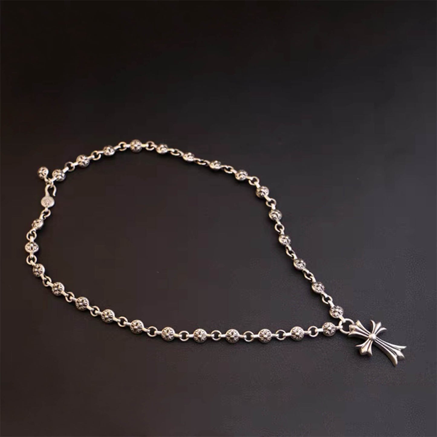 Sterling Silver Cross Chain Necklace, Gothic Cross Pendant Necklace, Punk Chunky Link Necklace