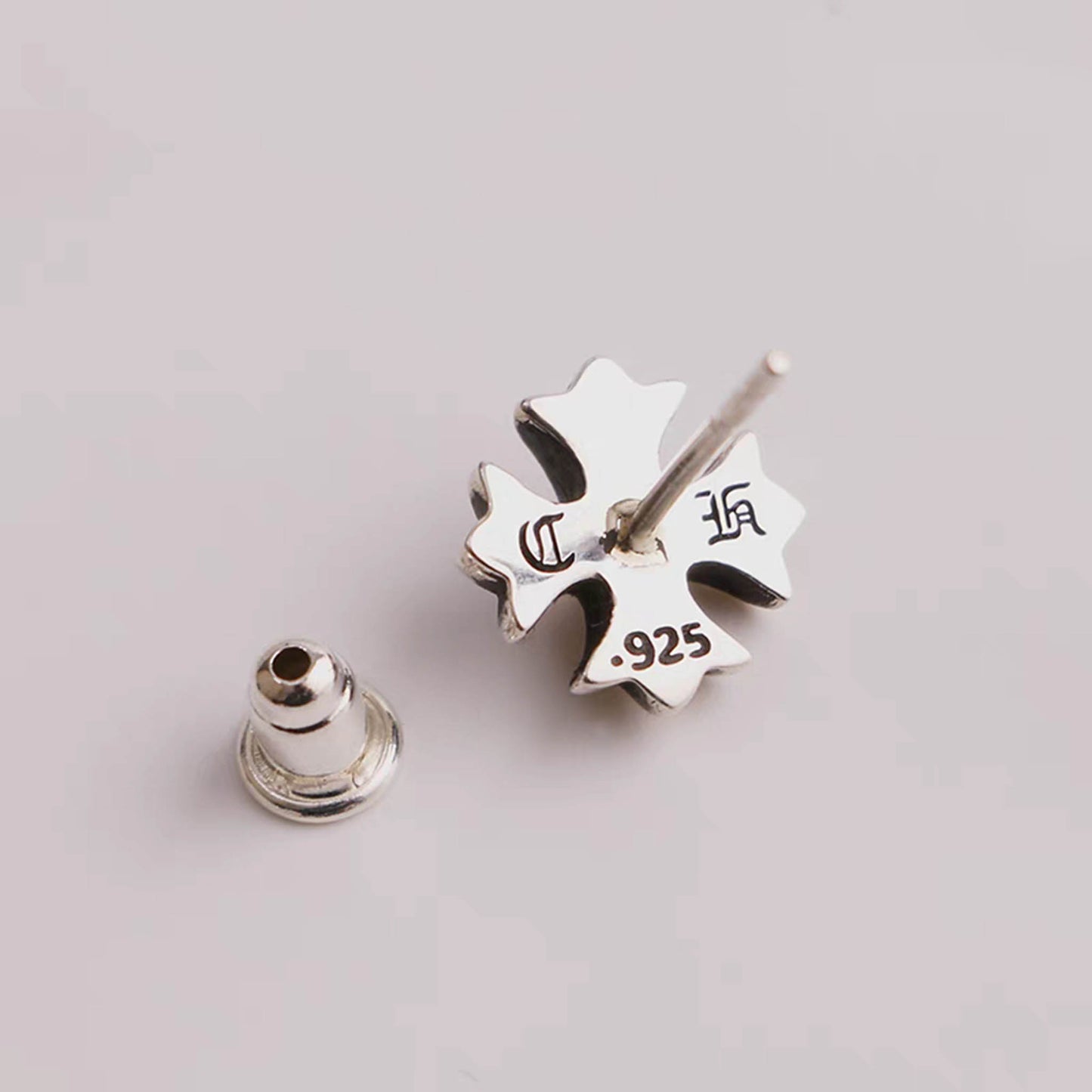 Sterling Silver Earrings, Gothic Cross Flower Earring, Silver Punk Statement Stud Earring