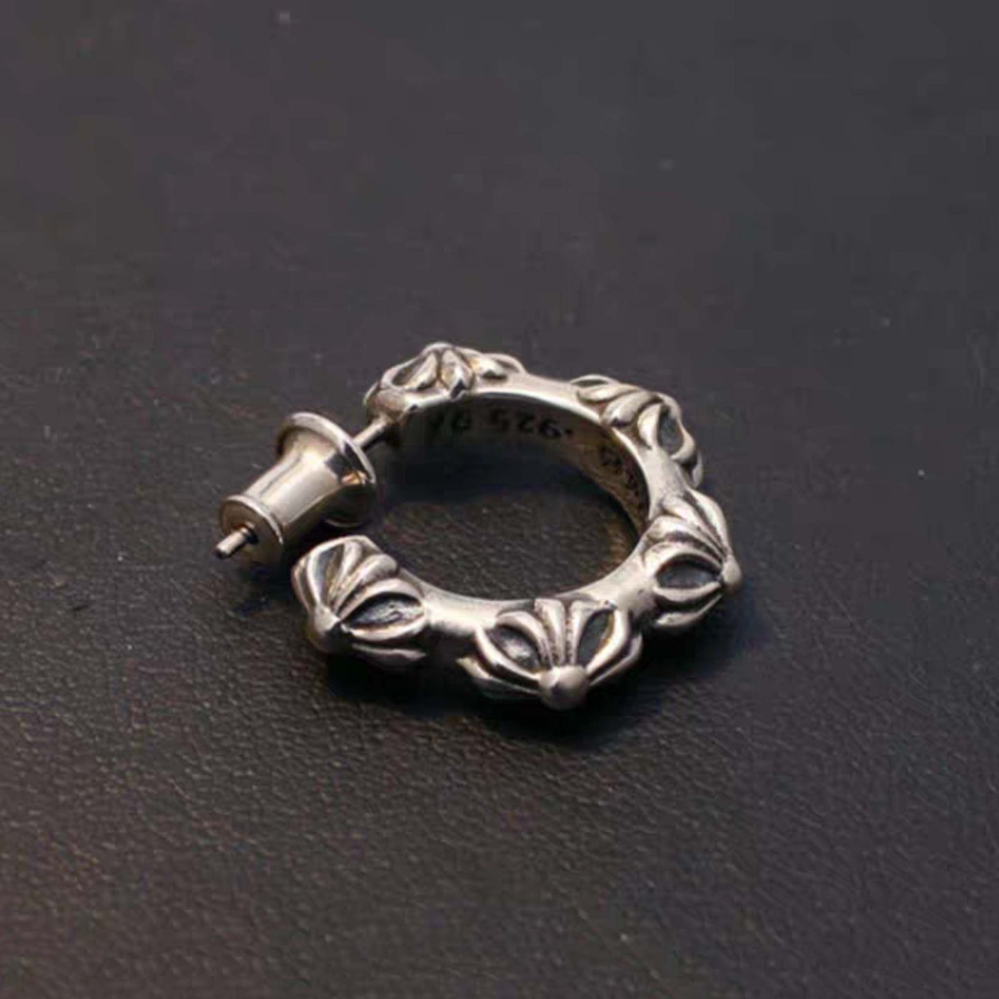 Sterling Silver Hoop Earrings, Gothic Cross Flower Earring, Silver Punk Statement Earrings