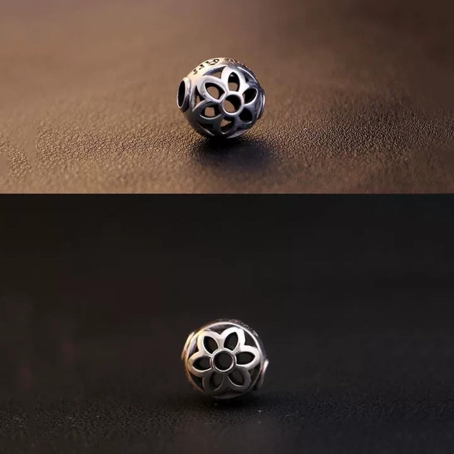 Sterling Silver Hollow Cherry Blossoms Ball Pendant, Good Art Punk Statement Charm Ball Chain Necklace