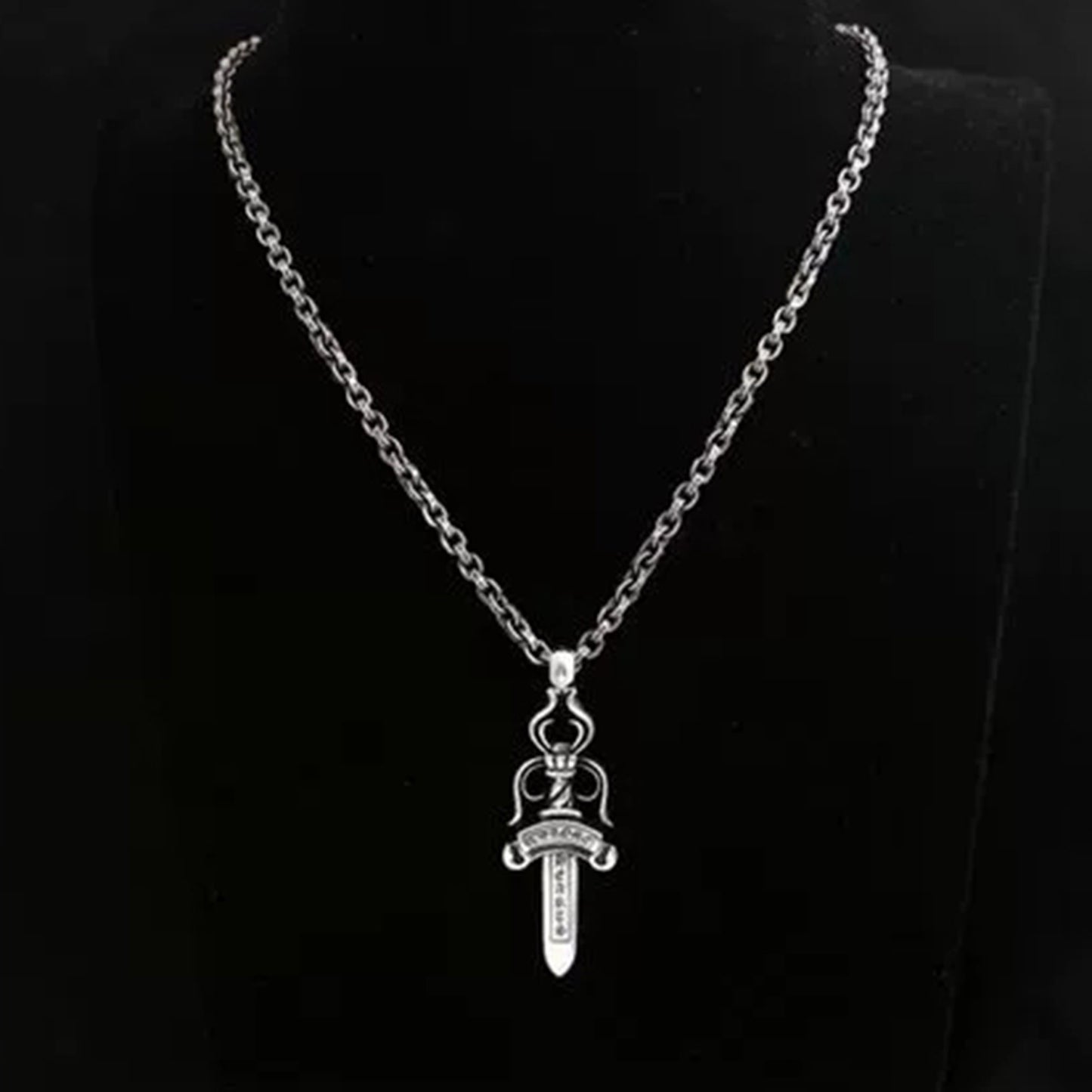 Sterling Silver Gothic Dagger Necklace Pendant, Big Size Silver Sword Chain Necklace Charm