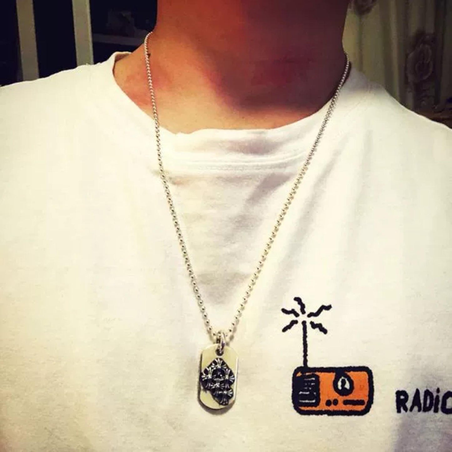 Sterling Silver Dog Tag Necklace Pendant, Gothic Multiple Crosses Silver Pendant Ball Chain Necklace