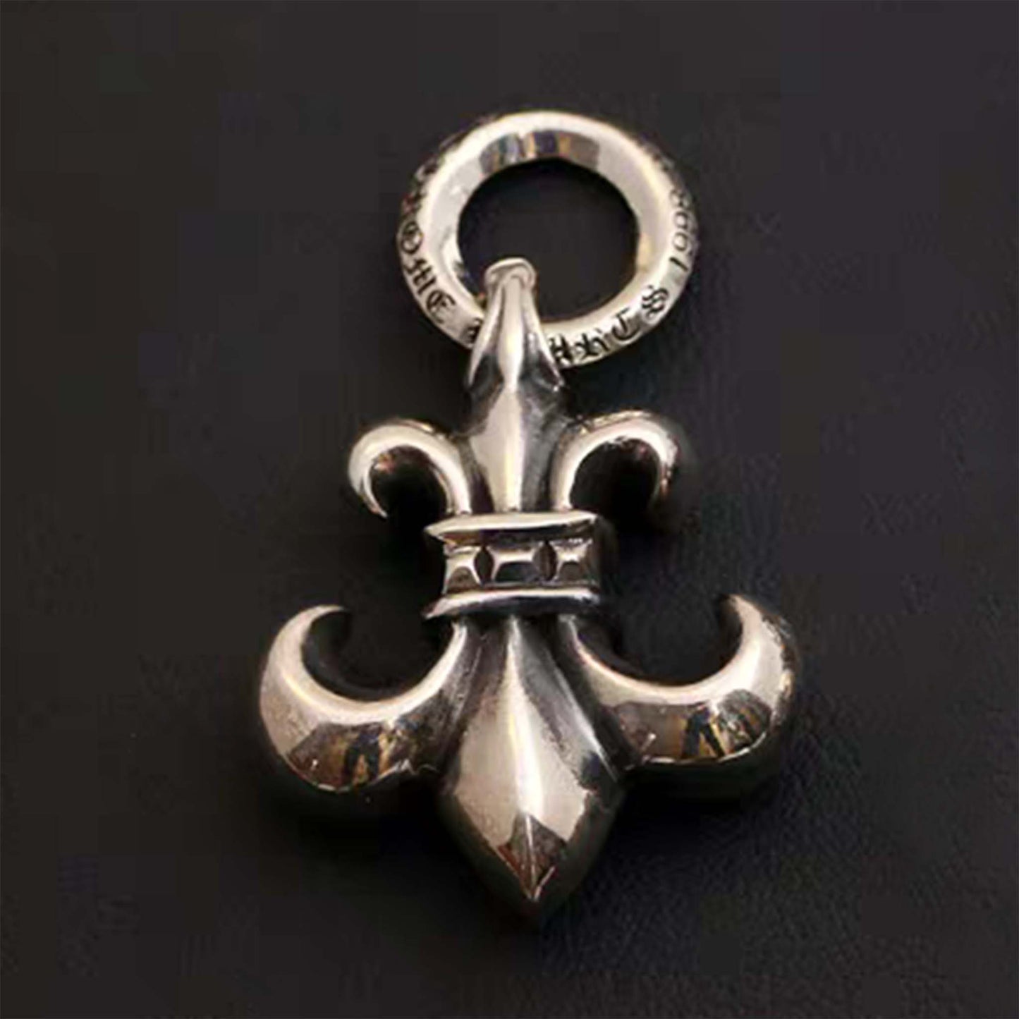 Sterling Silber Halskette Anhänger, Gothic Scout Blume Silber Anhänger, Punk Fleur De Lis Charme