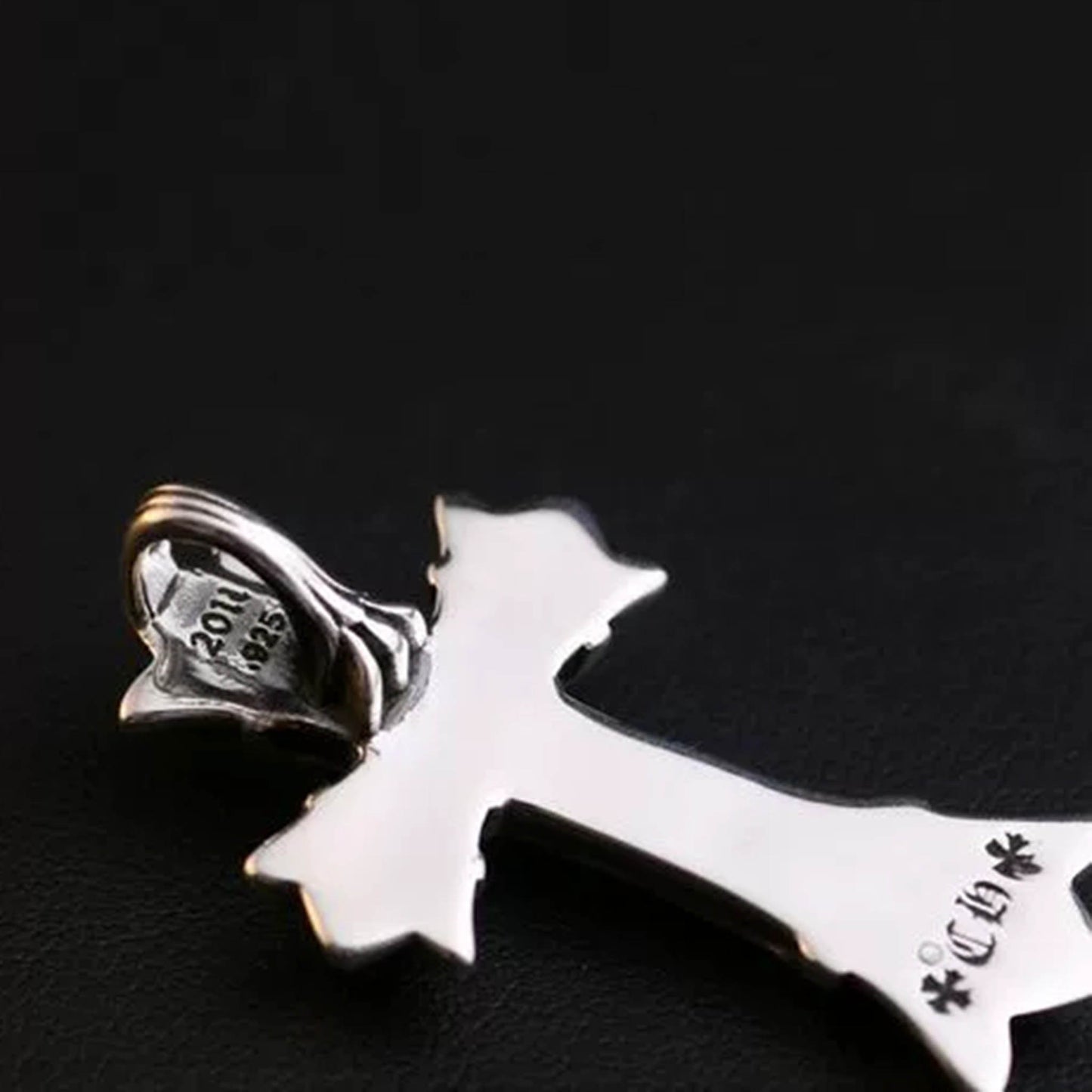 Sterling Silver Necklace Pendant, Gothic Small Double Layer Cross Silver Pendant Rolo Chain Necklace