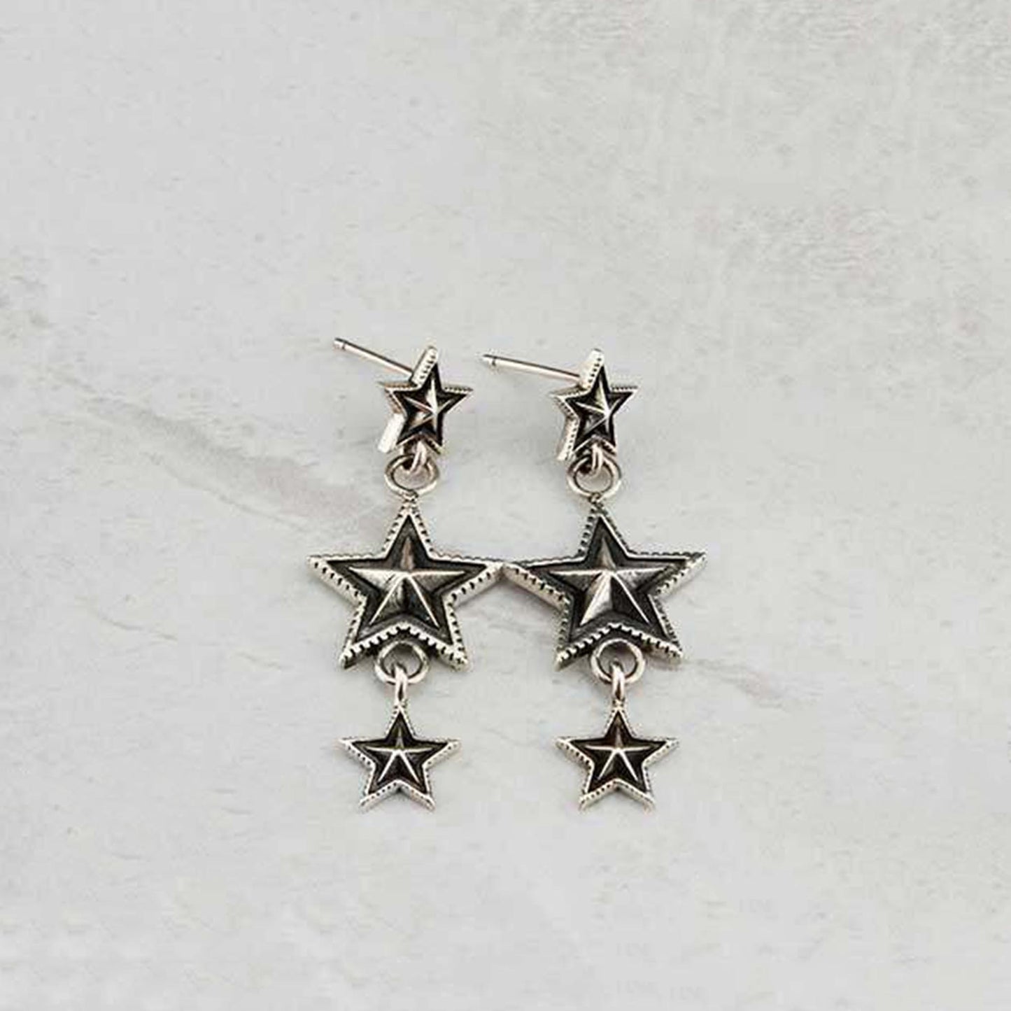 Cody Sanderson Gothic Three Stars Tassel Earring, Sterling Silver Punk Statement Dangle Earrings