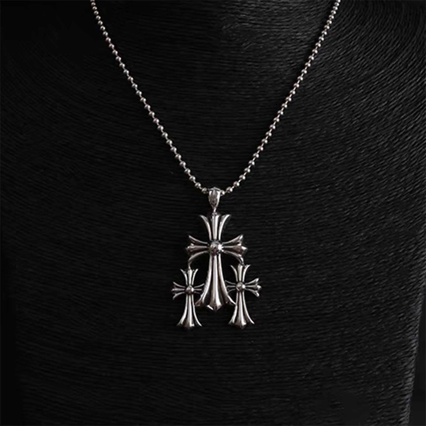 Sterling Silver Necklace Pendant, Gothic Triple Cross Silver Pendant, Punk Chain Necklace Charm