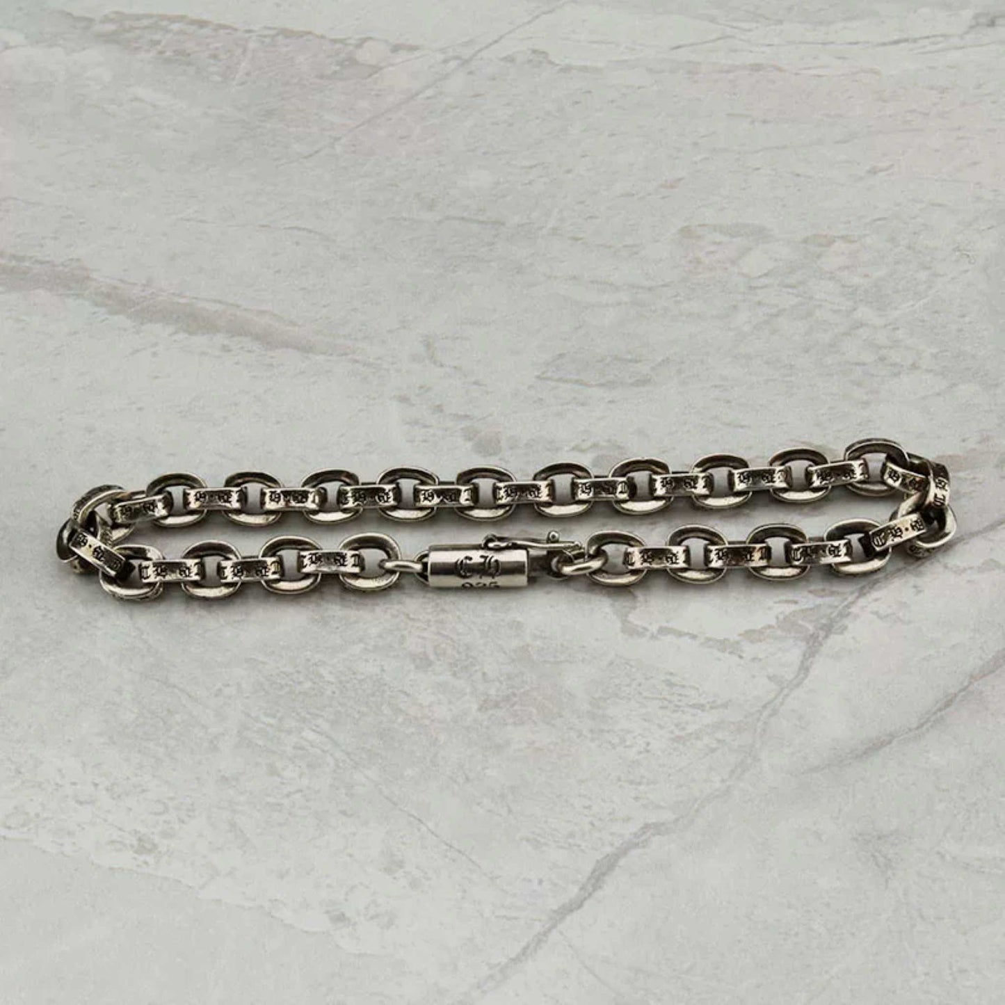 Chrome Hearts Letters Paper Chain Bracelet, Sterling Silver Punk Statement Bracelets