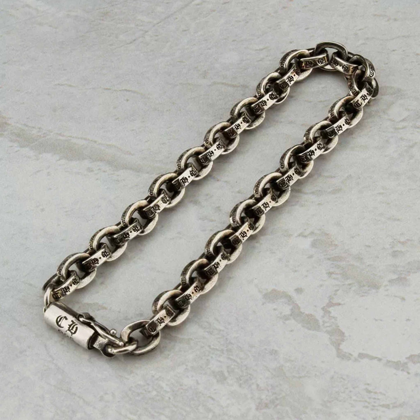 Chrome Hearts Letters Paper Chain Bracelet, Sterling Silver Punk Statement Bracelets