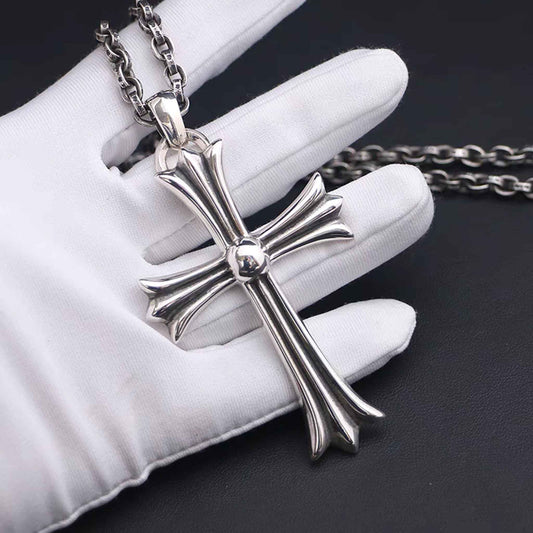 Sterling Silver Gothic Cross Necklace Pendant, Big Size Silver Cross Chain Necklace Charm