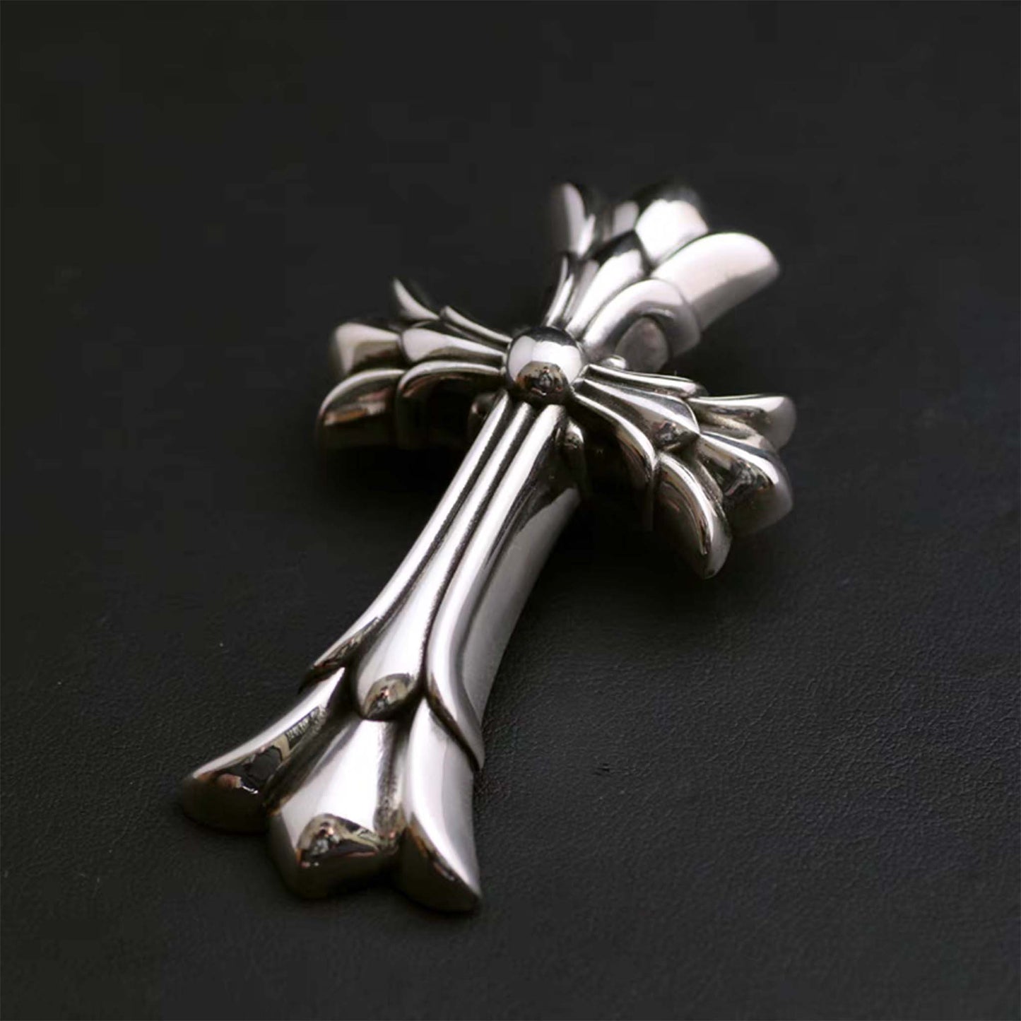 Sterling Silver Necklace Pendant, Gothic Big Double Layer Cross Silver Pendant, Punk Chain Necklace Charm