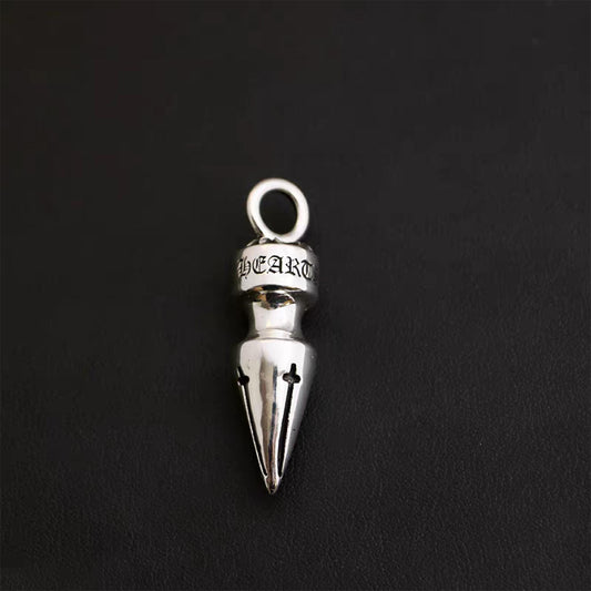 Sterling Silver Necklace Pendant, Gothic Cross Bullet Head Silver Pendant, Punk Chain Necklace Charm