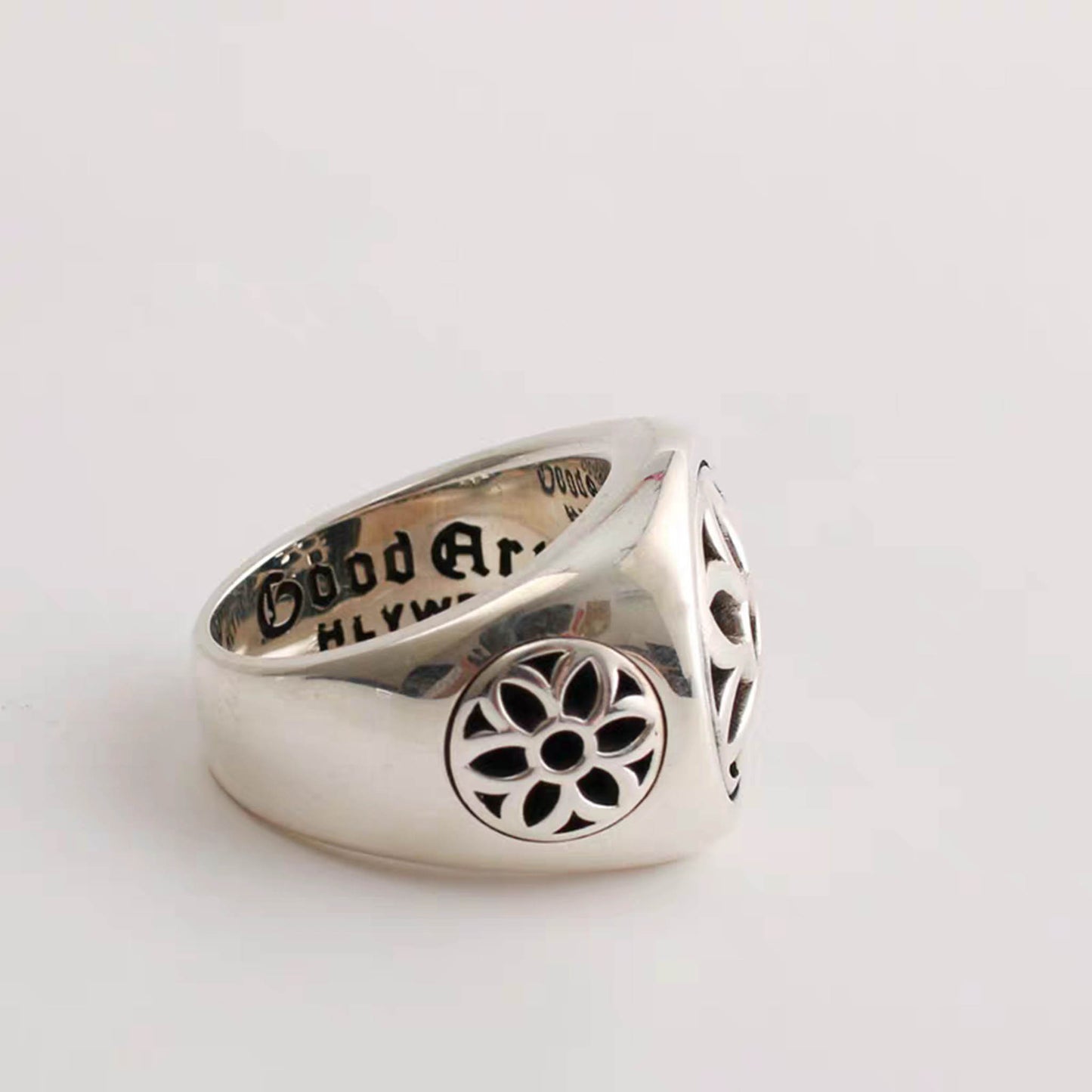 Sterling Silver Cherry Blossom Design Ring, GA Classic Punk Men's Rings, Romantic Gift for Him