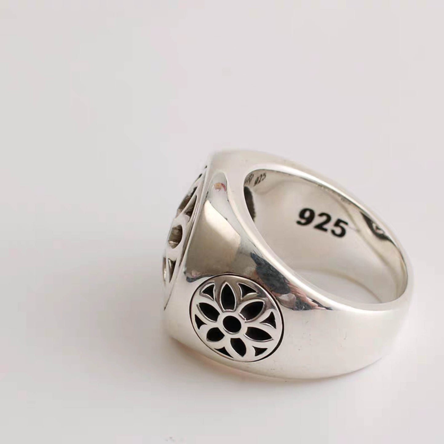 Sterling Silver Cherry Blossom Design Ring, GA Classic Punk Men's Rings, Romantic Gift for Him