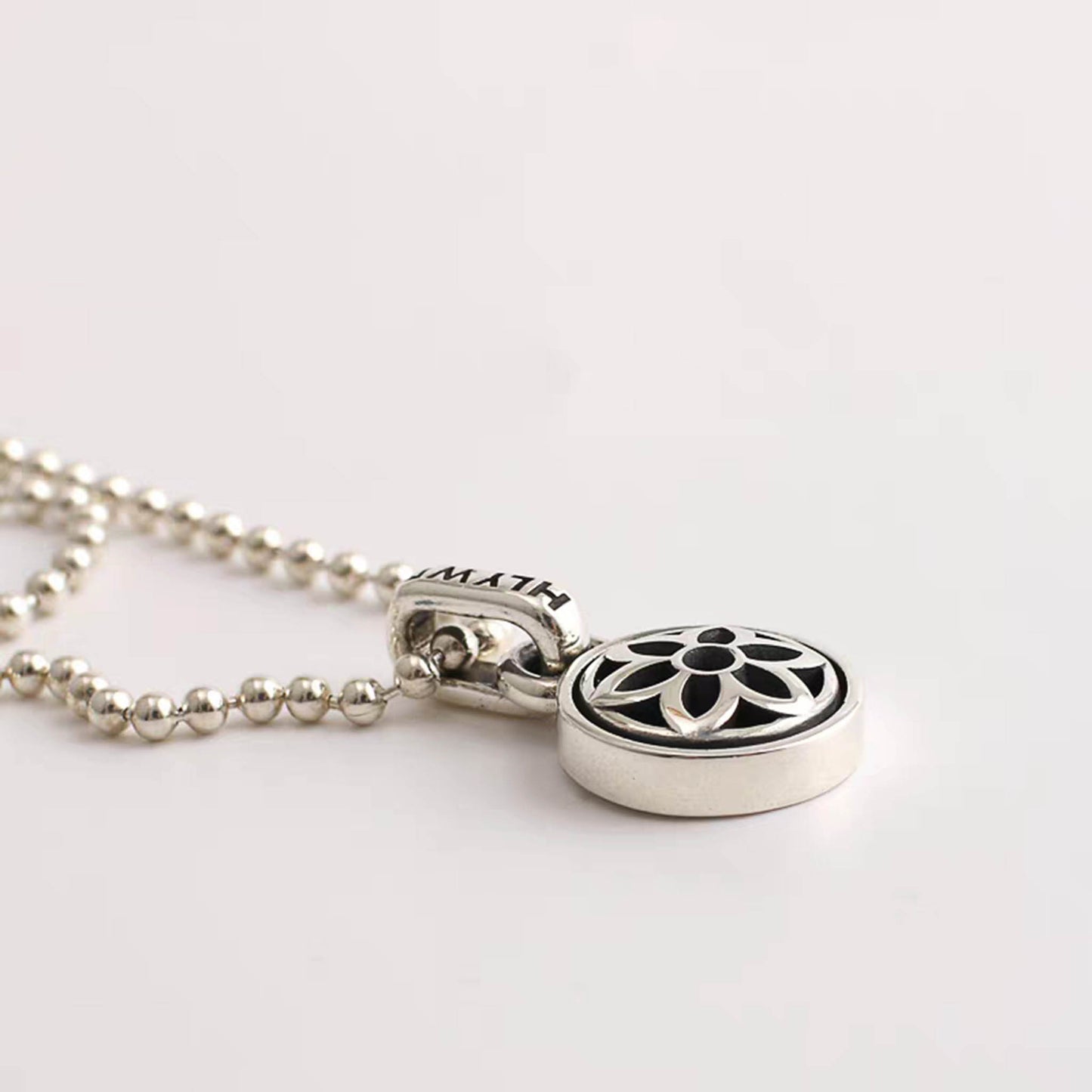 Sterling Silver Necklace Pendant, Cherry Blossom Design Silver Pendant Ball Chain Necklace