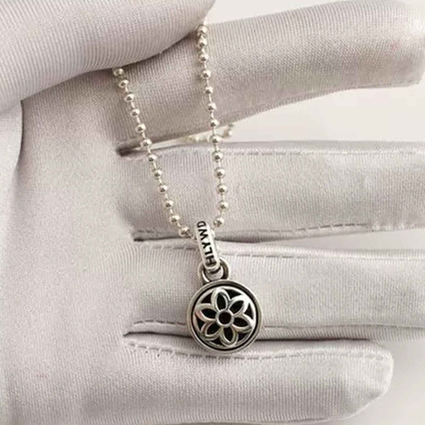 Sterling Silver Necklace Pendant, Cherry Blossom Design Silver Pendant Ball Chain Necklace