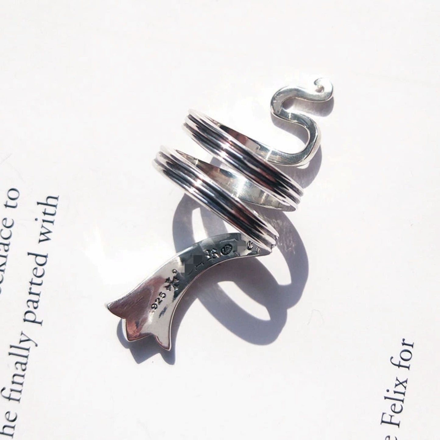 925 Silver Flower Tail Snake Shape Cross Ring, Chrome Hearts Punk Statement Ring for Couples