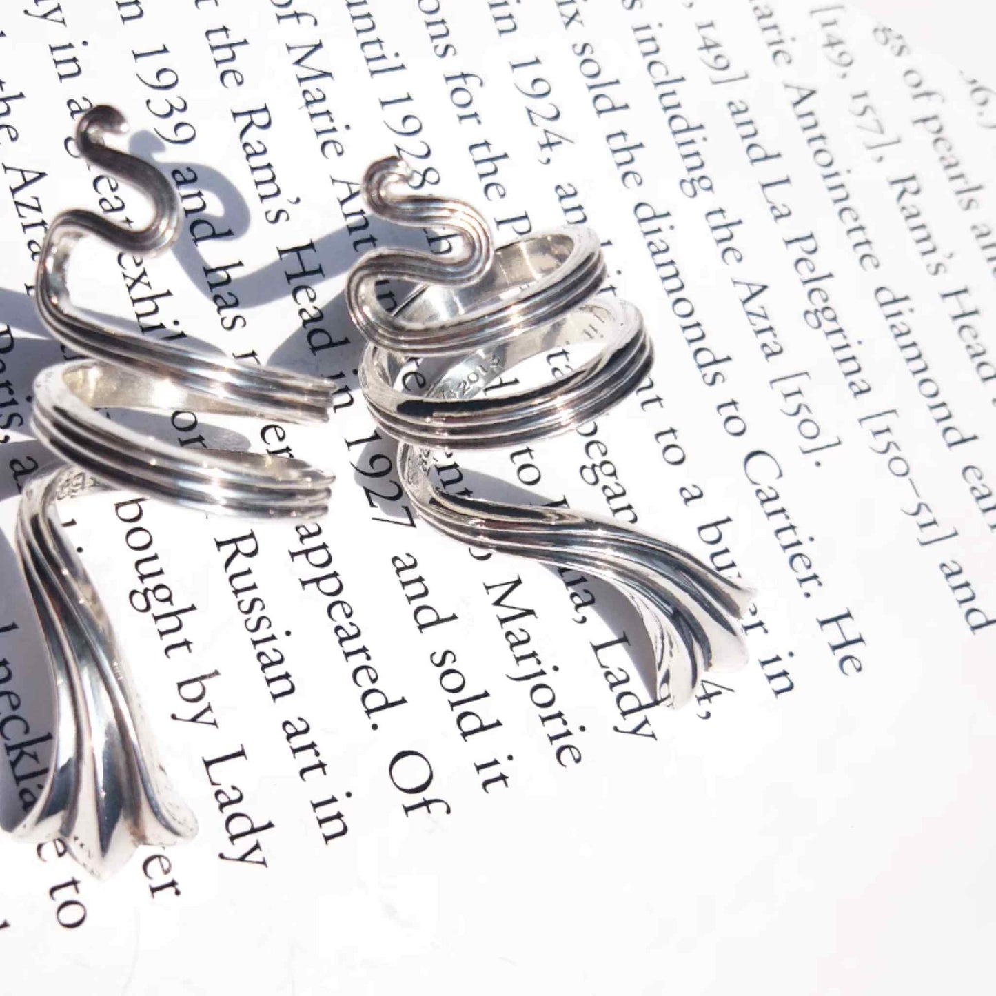 925 Silver Flower Tail Snake Shape Cross Ring, Chrome Hearts Punk Statement Ring for Couples