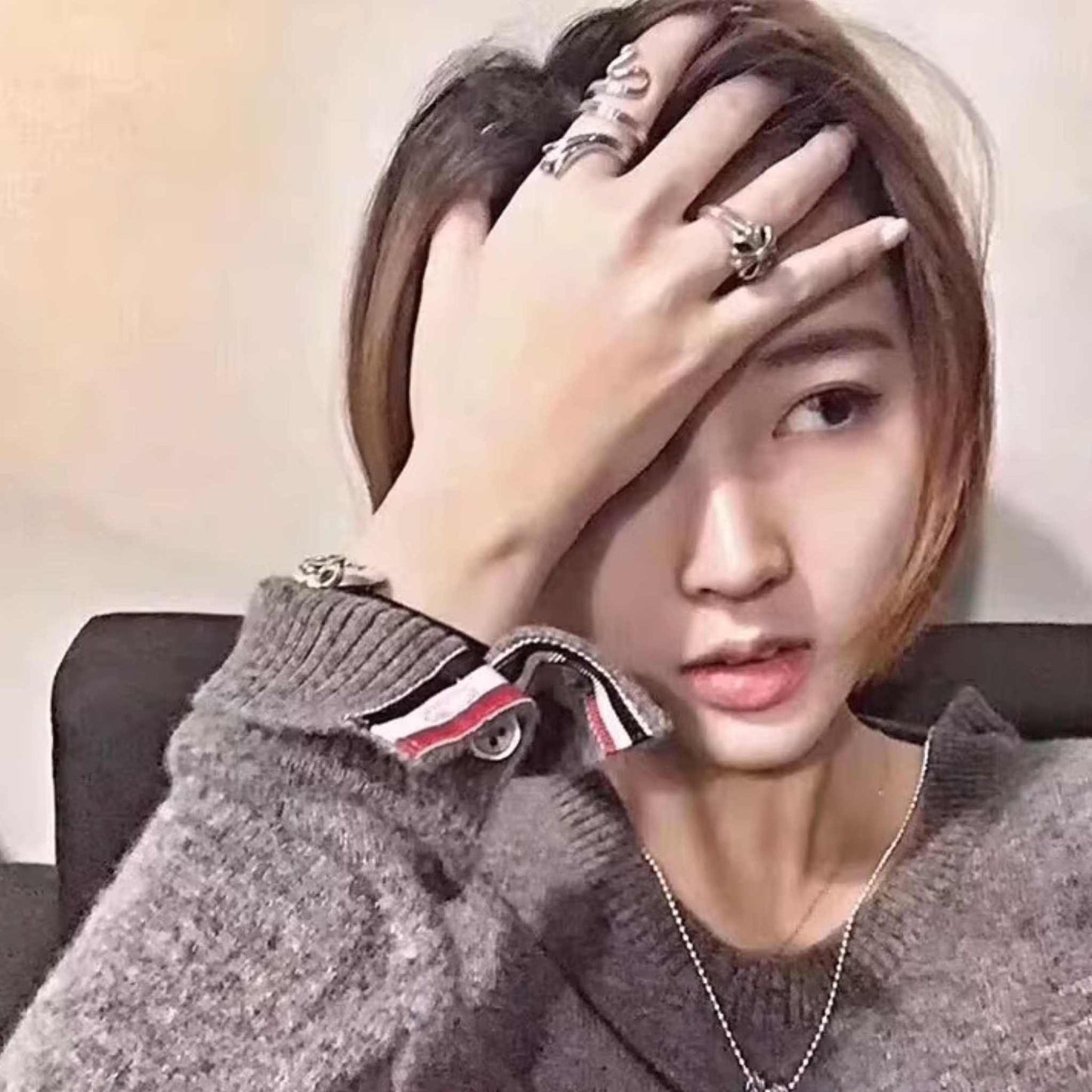 925 Silver Flower Tail Snake Shape Cross Ring, Chrome Hearts Punk Statement Ring for Couples