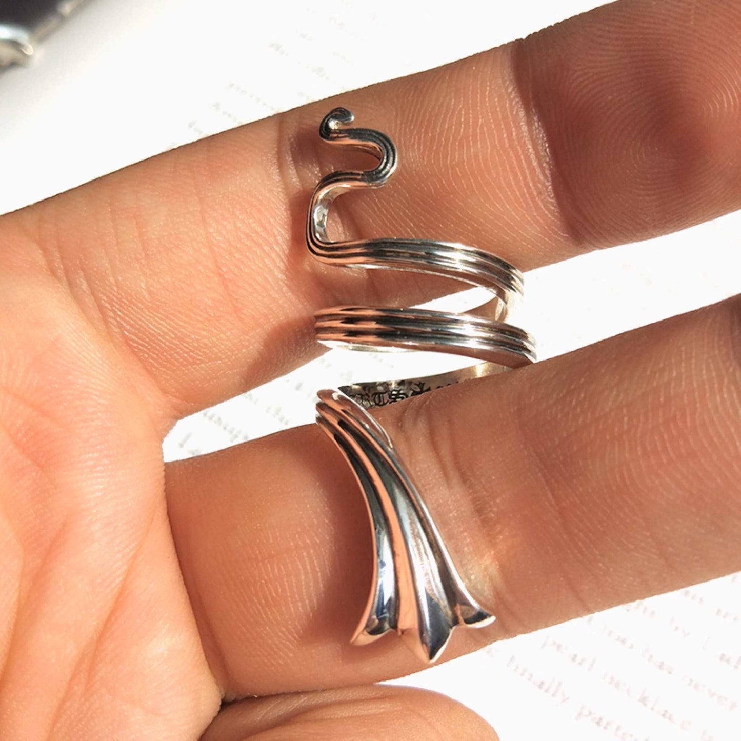 925 Silver Flower Tail Snake Shape Cross Ring, Chrome Hearts Punk Statement Ring for Couples