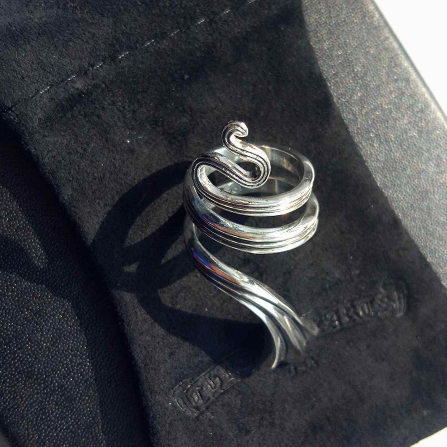 925 Silver Flower Tail Snake Shape Cross Ring, Chrome Hearts Punk Statement Ring for Couples