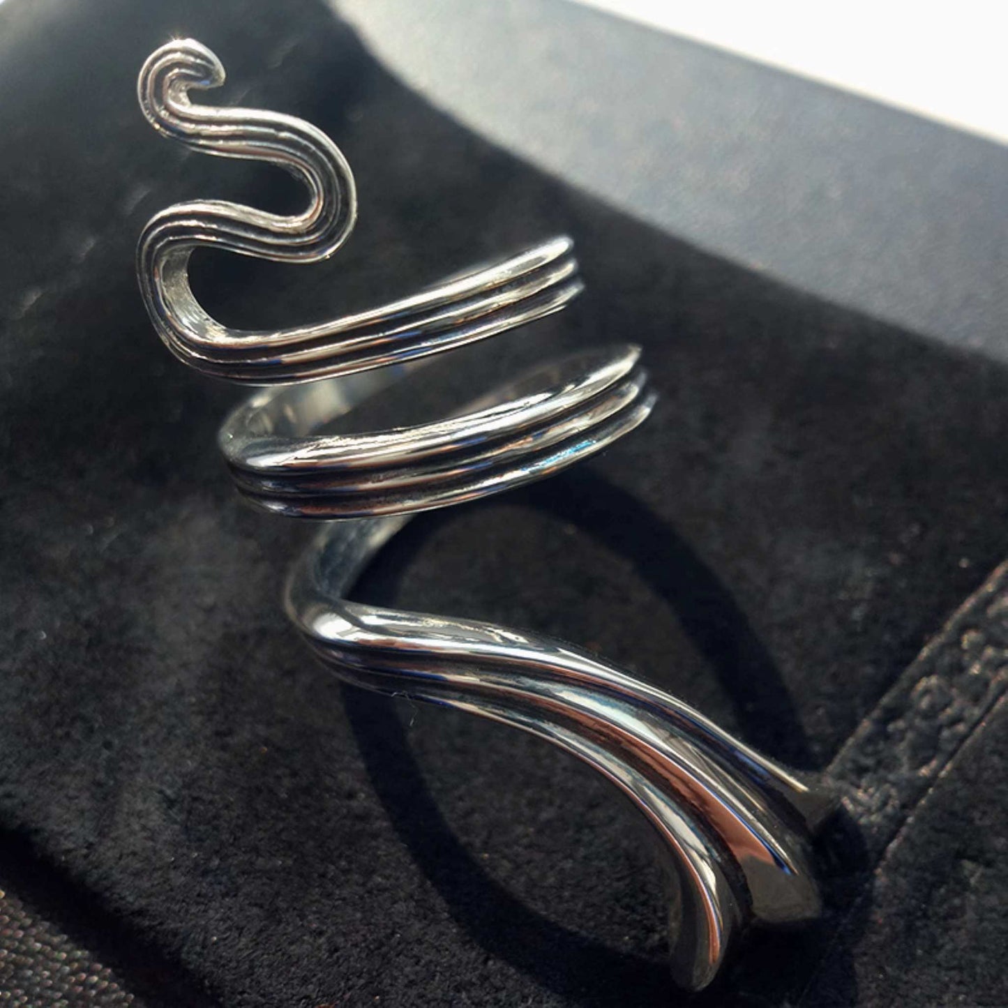 925 Silver Flower Tail Snake Shape Cross Ring, Chrome Hearts Punk Statement Ring for Couples