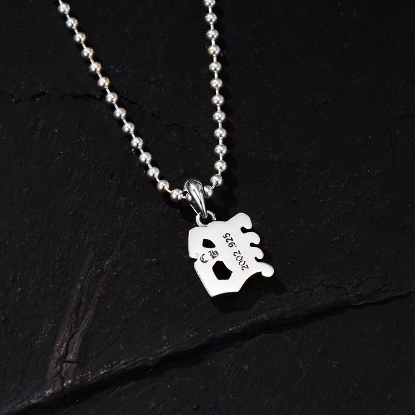 Chrome Hearts Style Initial Pendant, Gothic Alphabet Charm, Sterling Silver Ball Chain Necklace