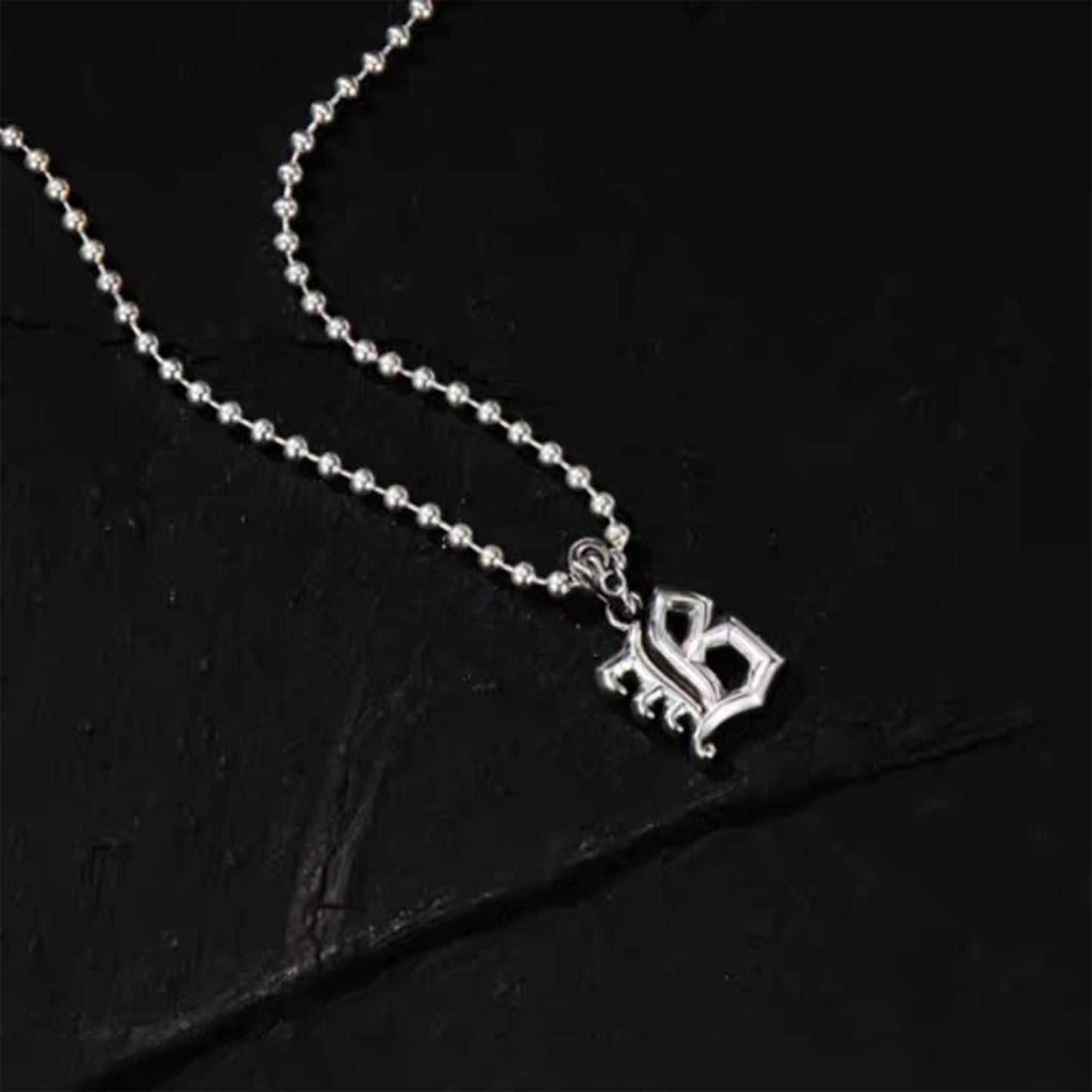 Chrome Hearts Style Initial Pendant, Gothic Alphabet Charm, Sterling Silver Ball Chain Necklace