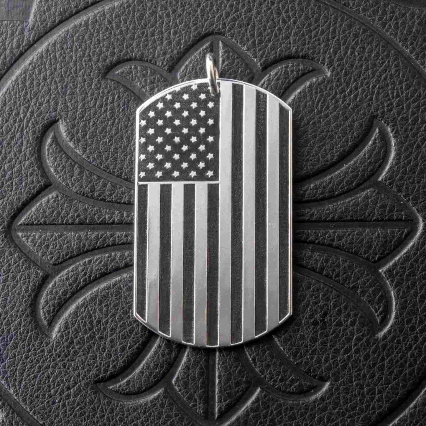 Chrome Hearts American Flag & FREEDOM Military Dog Tag Necklace Pendant, 925 Silver Charm Ball Chain Necklace