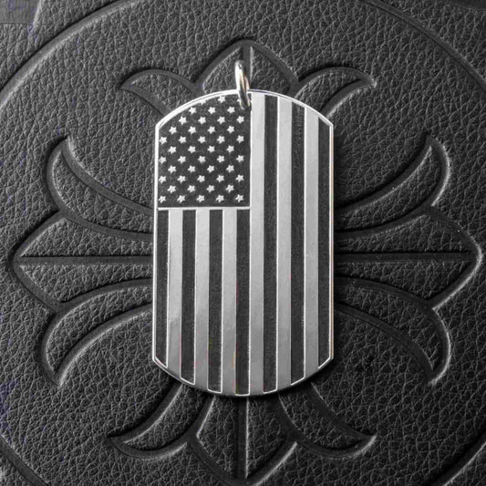 Chrome Hearts American Flag & FREEDOM Military Dog Tag Necklace Pendant, 925 Silver Charm Ball Chain Necklace