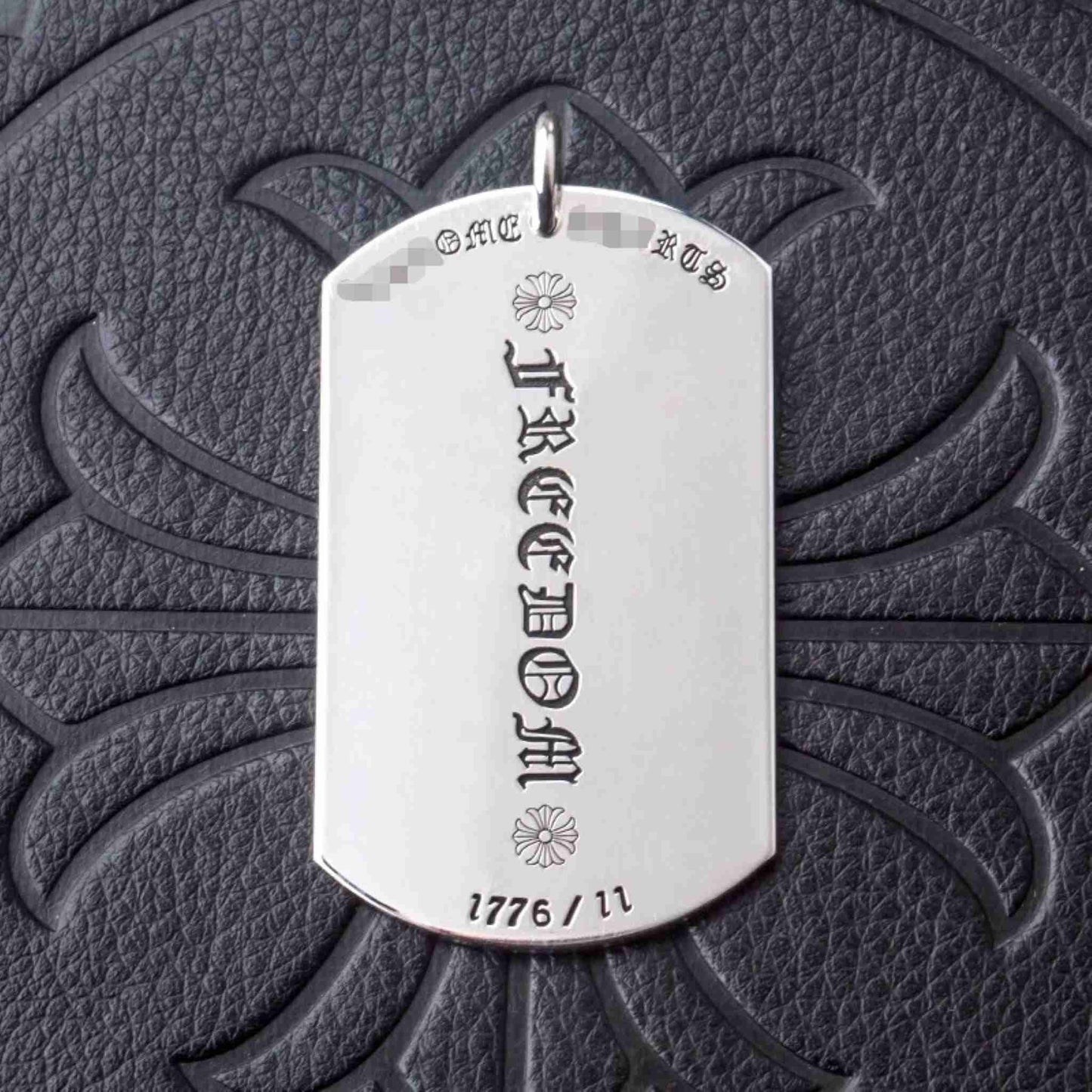 Chrome Hearts American Flag & FREEDOM Military Dog Tag Necklace Pendant, 925 Silver Charm Ball Chain Necklace