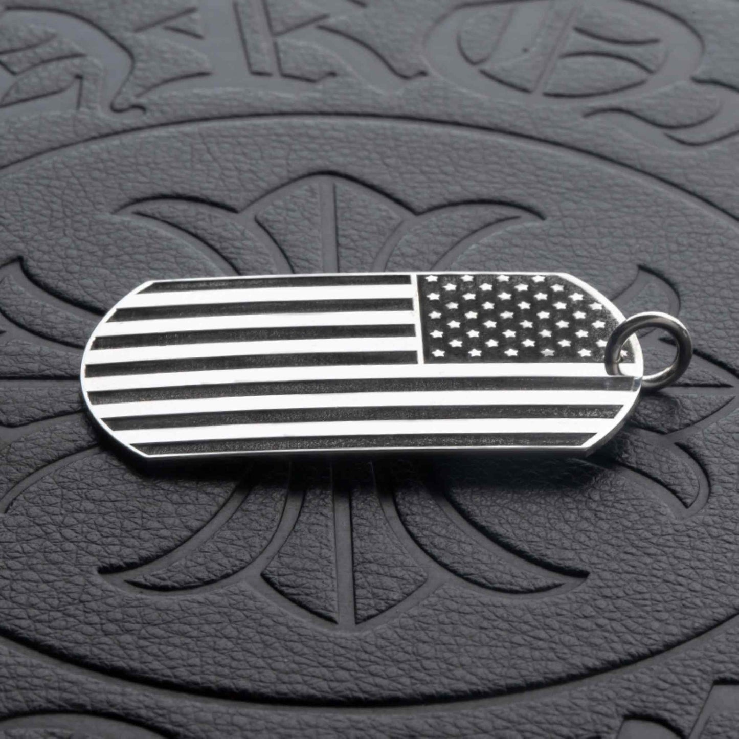 Chrome Hearts American Flag & FREEDOM Military Dog Tag Necklace Pendant, 925 Silver Charm Ball Chain Necklace