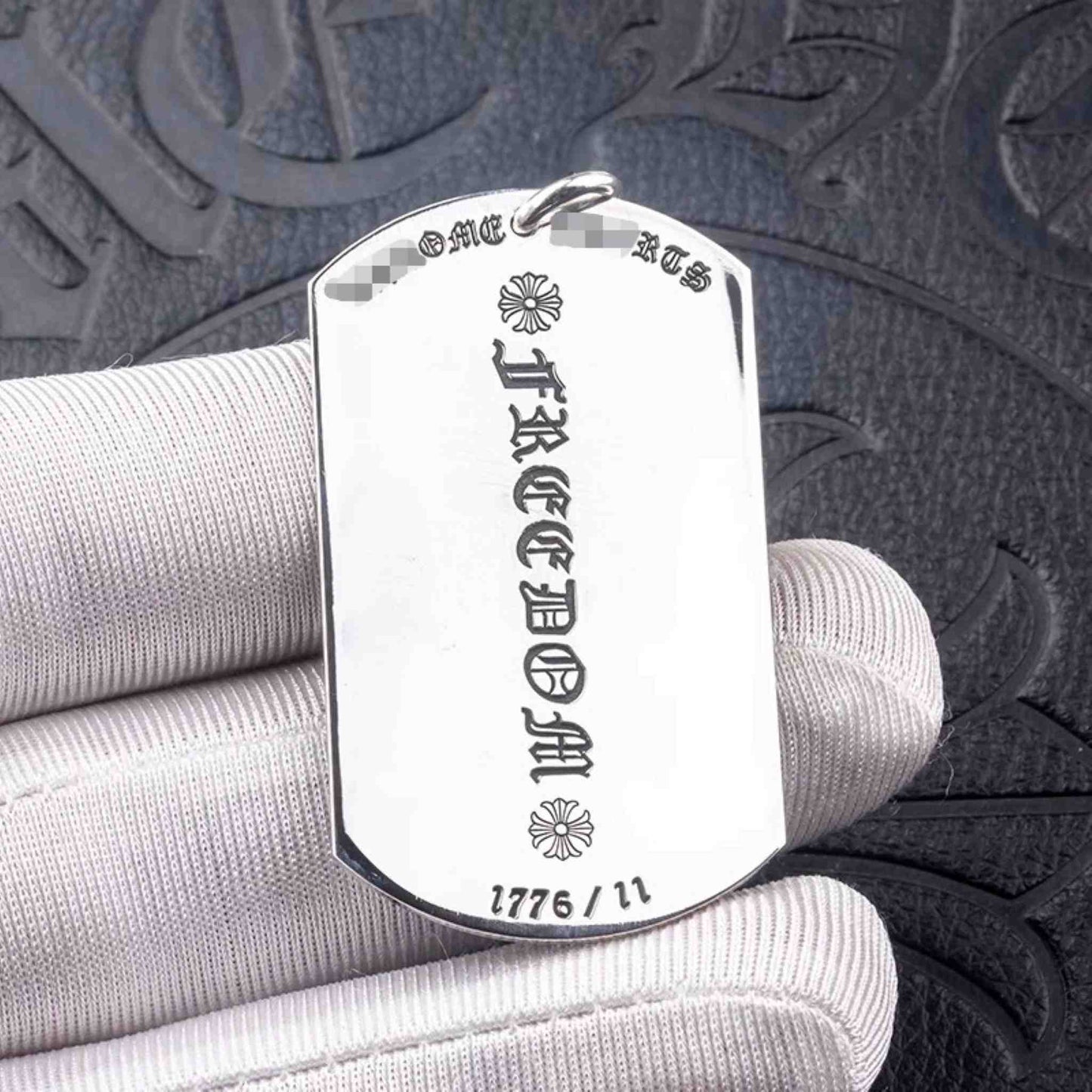 Chrome Hearts American Flag & FREEDOM Military Dog Tag Necklace Pendant, 925 Silver Charm Ball Chain Necklace