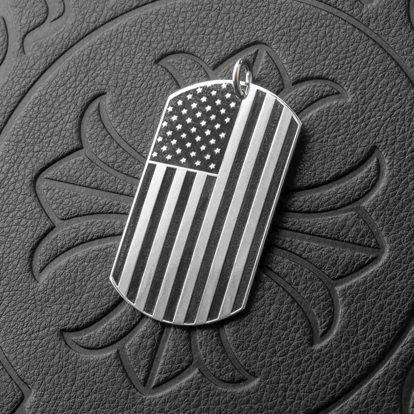 Chrome Hearts American Flag & FREEDOM Military Dog Tag Necklace Pendant, 925 Silver Charm Ball Chain Necklace