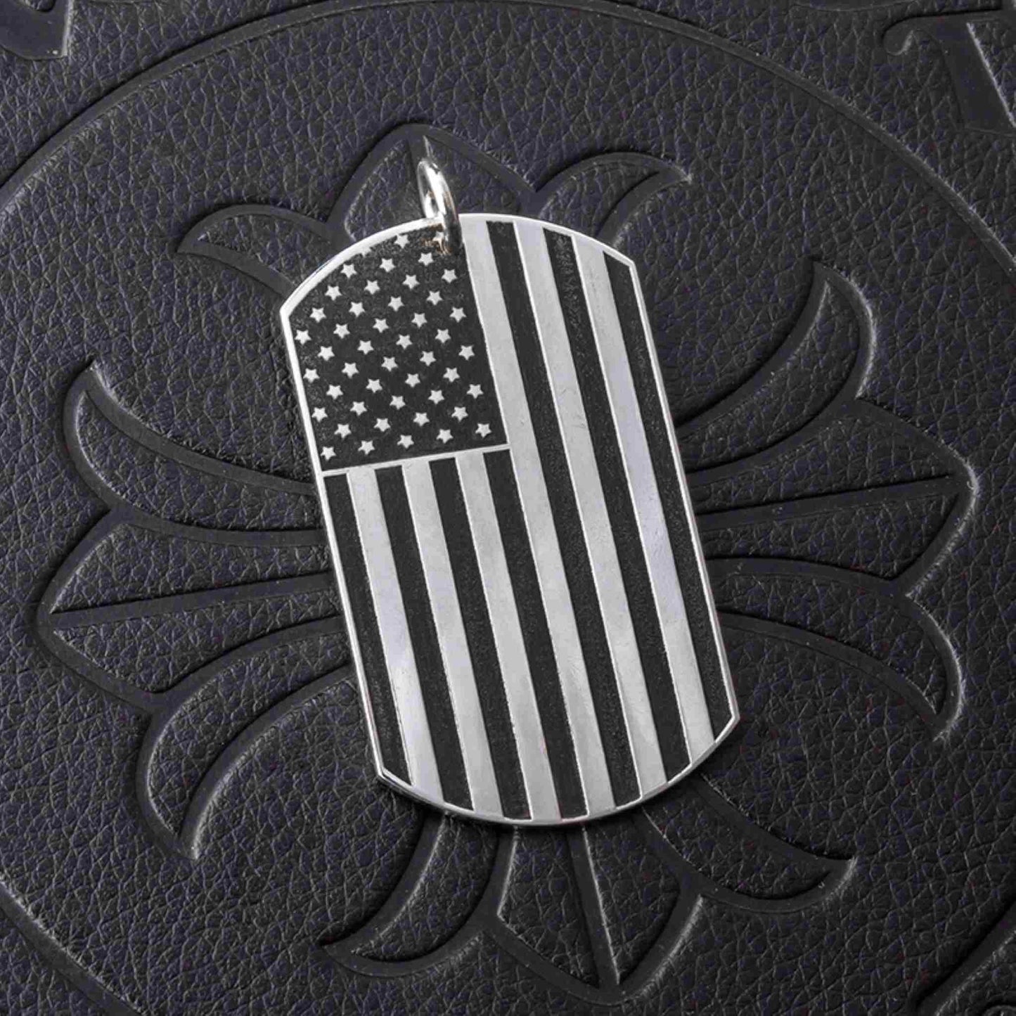 Chrome Hearts American Flag & FREEDOM Military Dog Tag Necklace Pendant, 925 Silver Charm Ball Chain Necklace